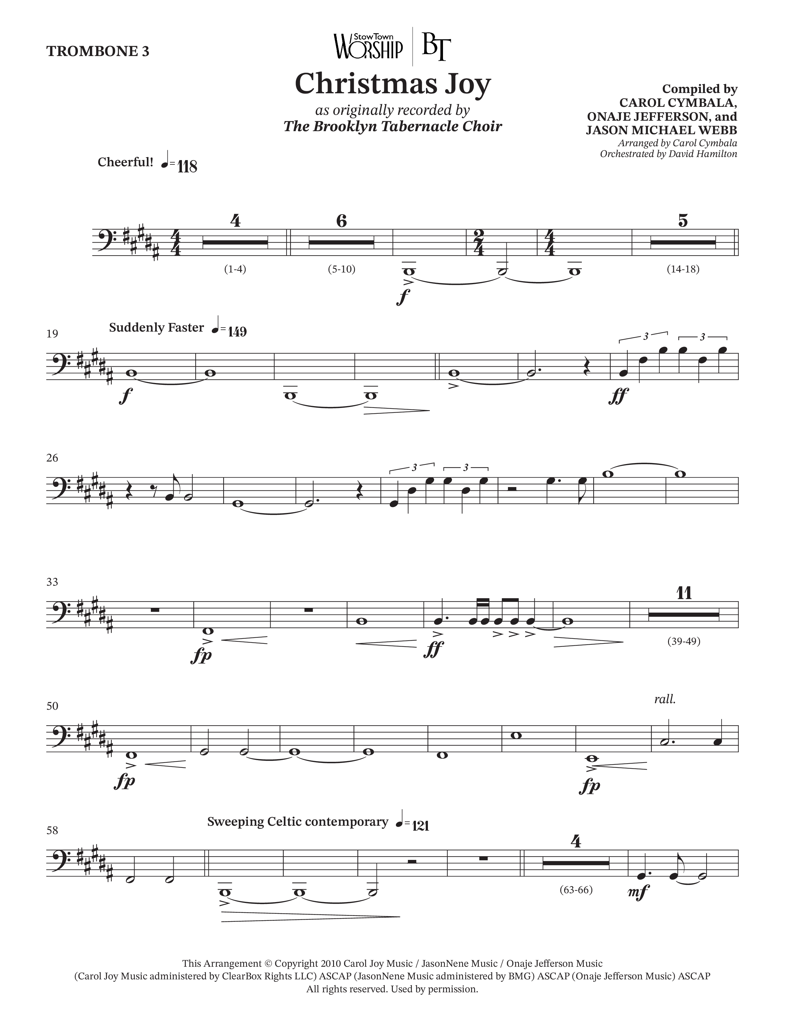 Christmas Joy (Choral Anthem SATB) Trombone 3 (The Brooklyn Tabernacle Choir / TaRanda Greene / Anthony Evans / Arr. Carol Cymbala / Orch. David Hamilton)