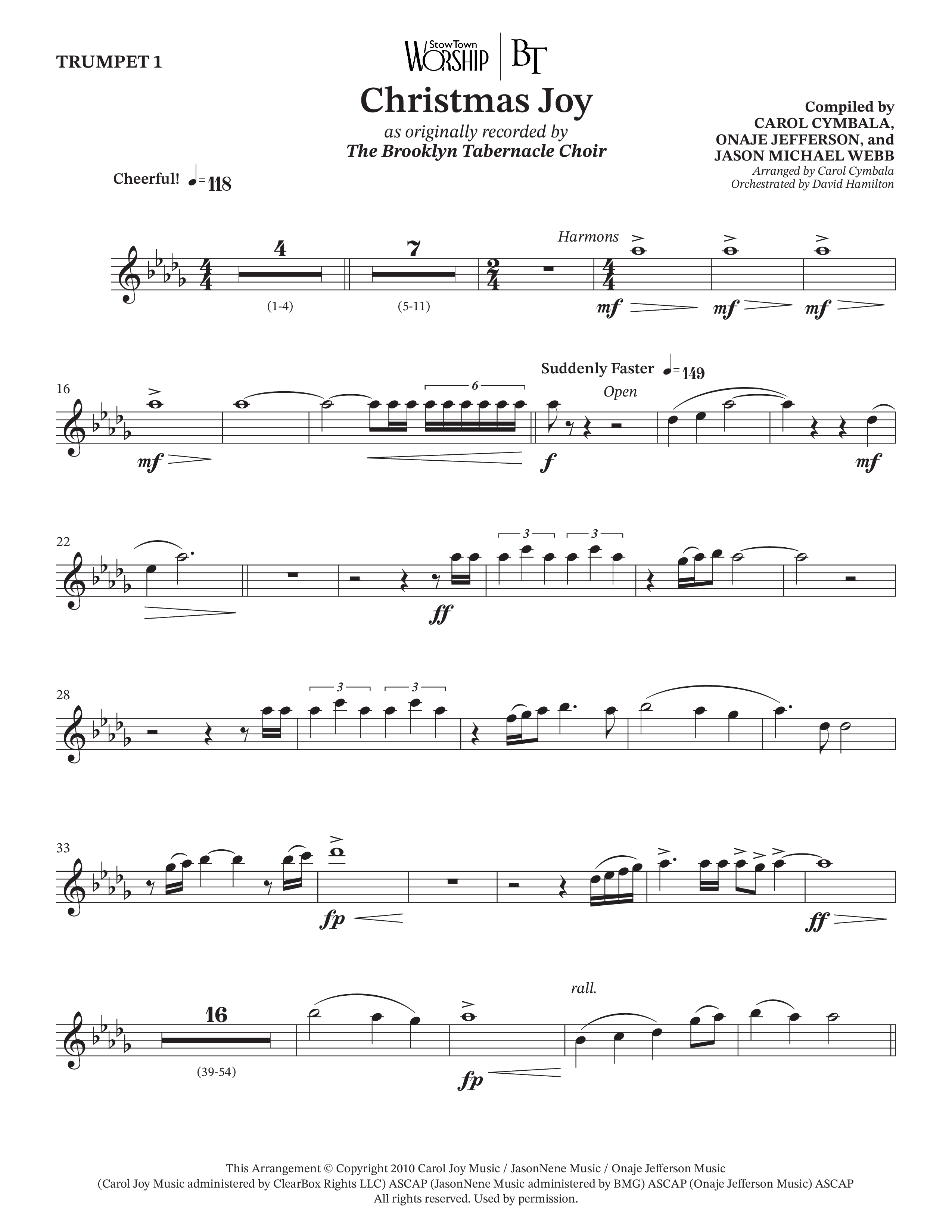 Christmas Joy (Choral Anthem SATB) Trumpet 1 (The Brooklyn Tabernacle Choir / TaRanda Greene / Anthony Evans / Arr. Carol Cymbala / Orch. David Hamilton)