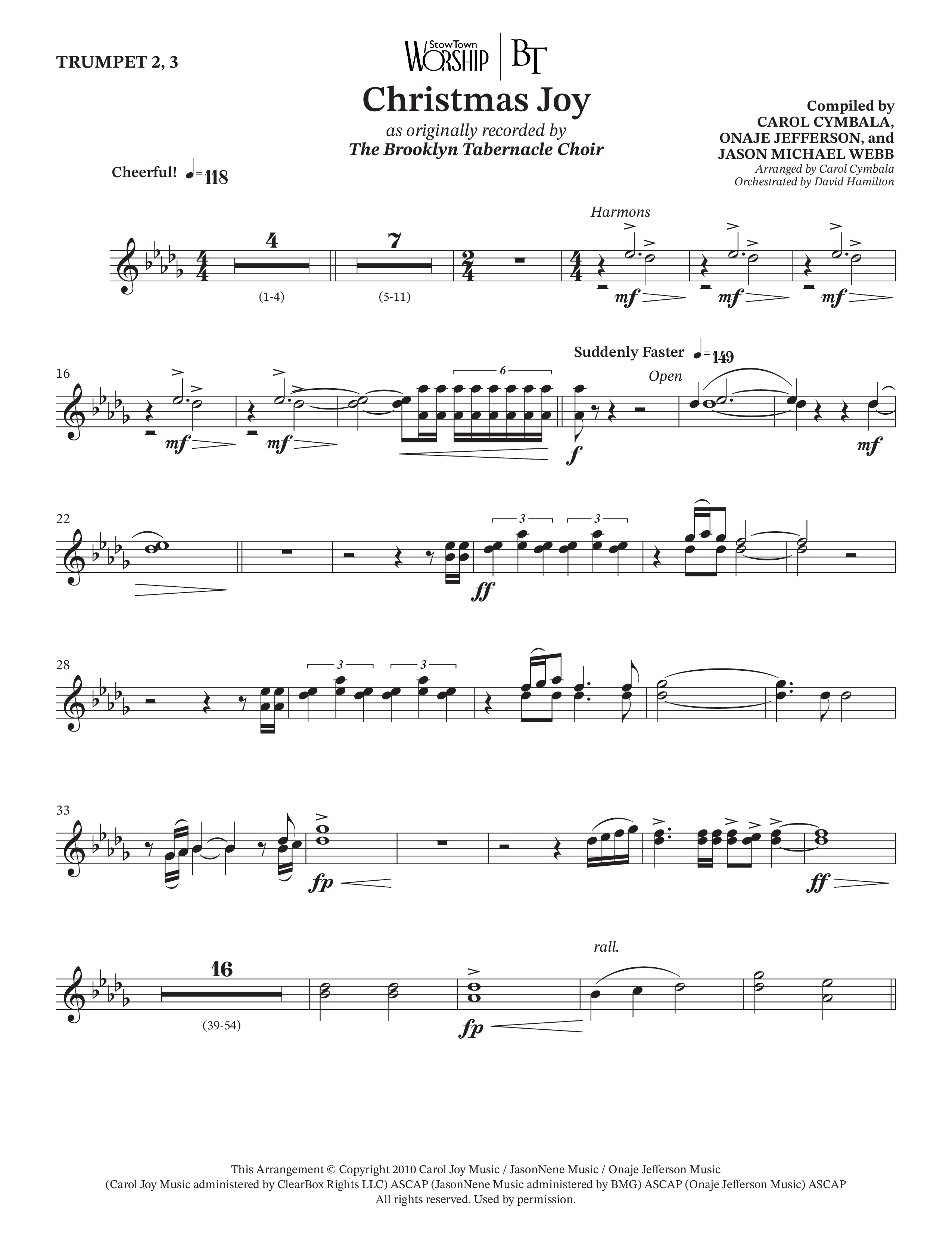 Christmas Joy (Choral Anthem SATB) Trumpet 2/3 (The Brooklyn Tabernacle Choir / TaRanda Greene / Anthony Evans / Arr. Carol Cymbala / Orch. David Hamilton)