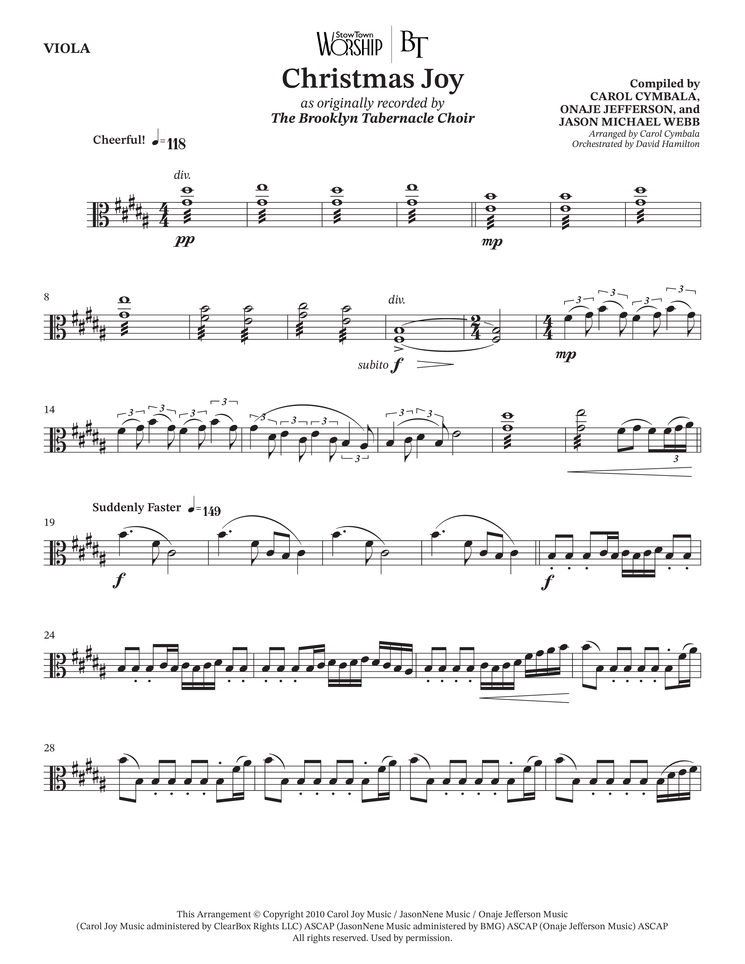 Christmas Joy (Choral Anthem SATB) Viola (The Brooklyn Tabernacle Choir / TaRanda Greene / Anthony Evans / Arr. Carol Cymbala / Orch. David Hamilton)