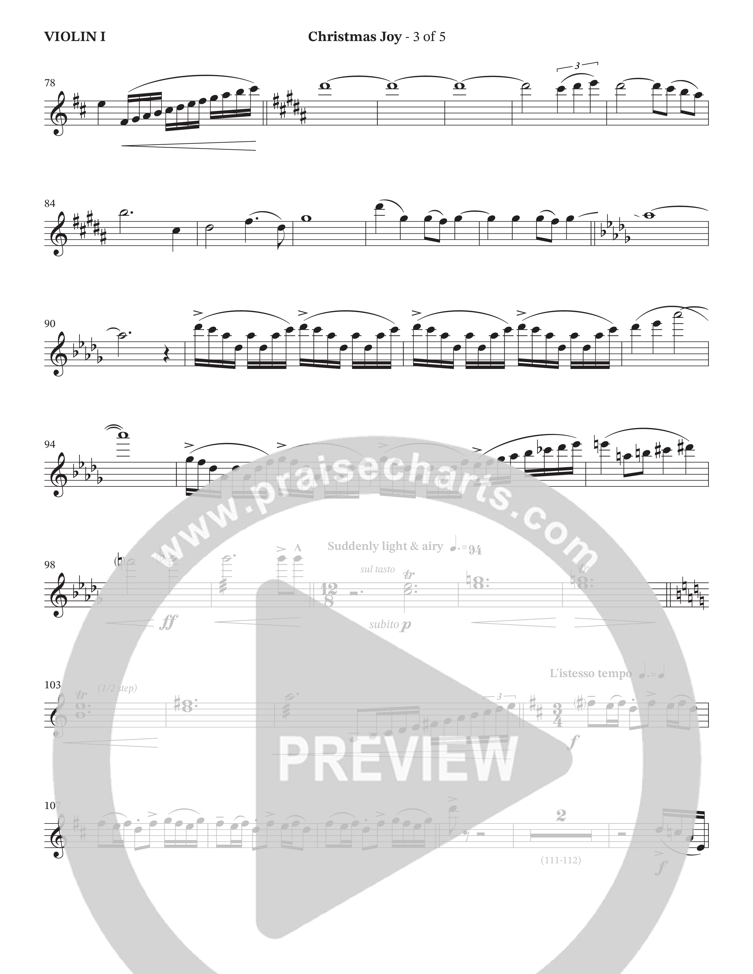 Christmas Joy (Choral Anthem SATB) Violin 1 (The Brooklyn Tabernacle Choir / TaRanda Greene / Anthony Evans / Arr. Carol Cymbala / Orch. David Hamilton)