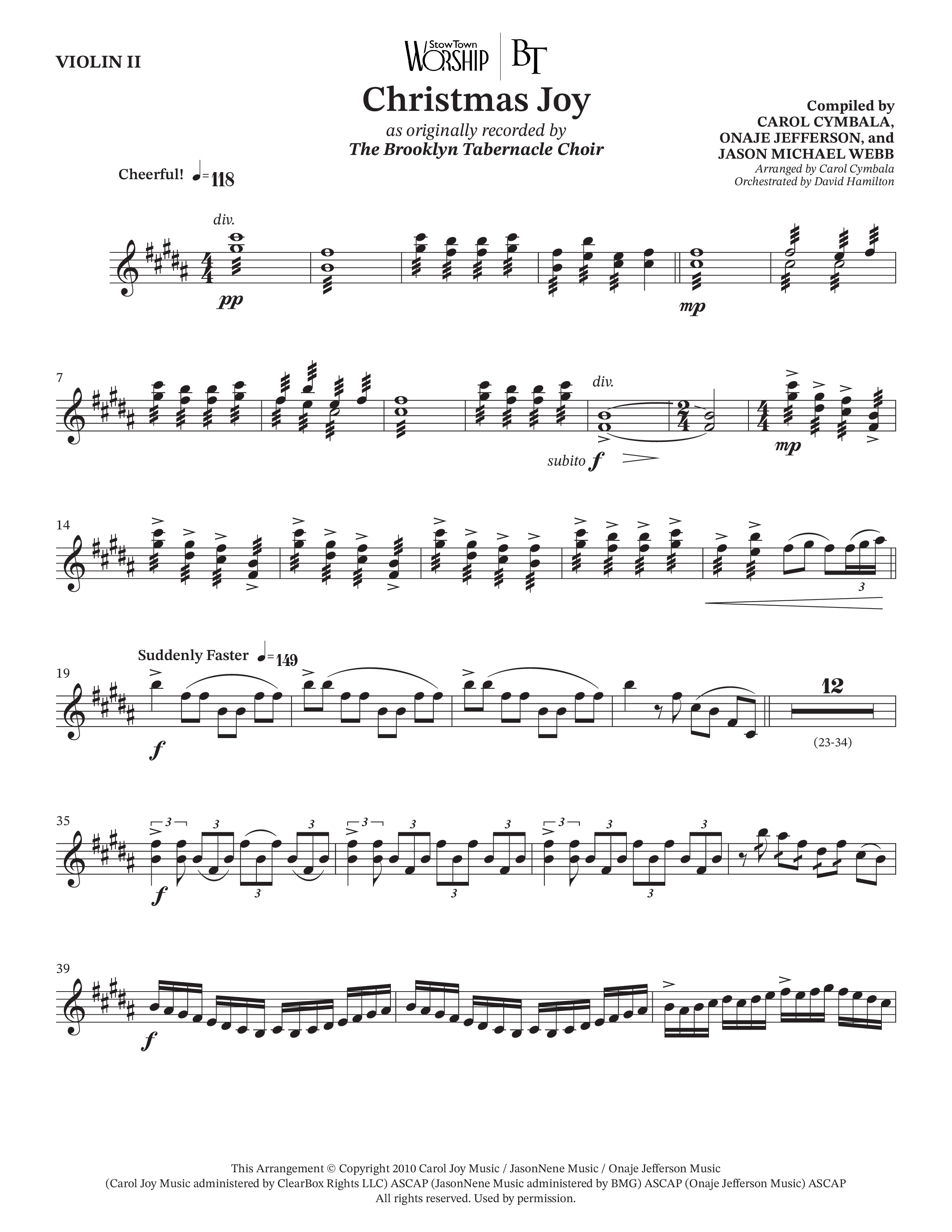 Christmas Joy (Choral Anthem SATB) Violin 2 (The Brooklyn Tabernacle Choir / TaRanda Greene / Anthony Evans / Arr. Carol Cymbala / Orch. David Hamilton)