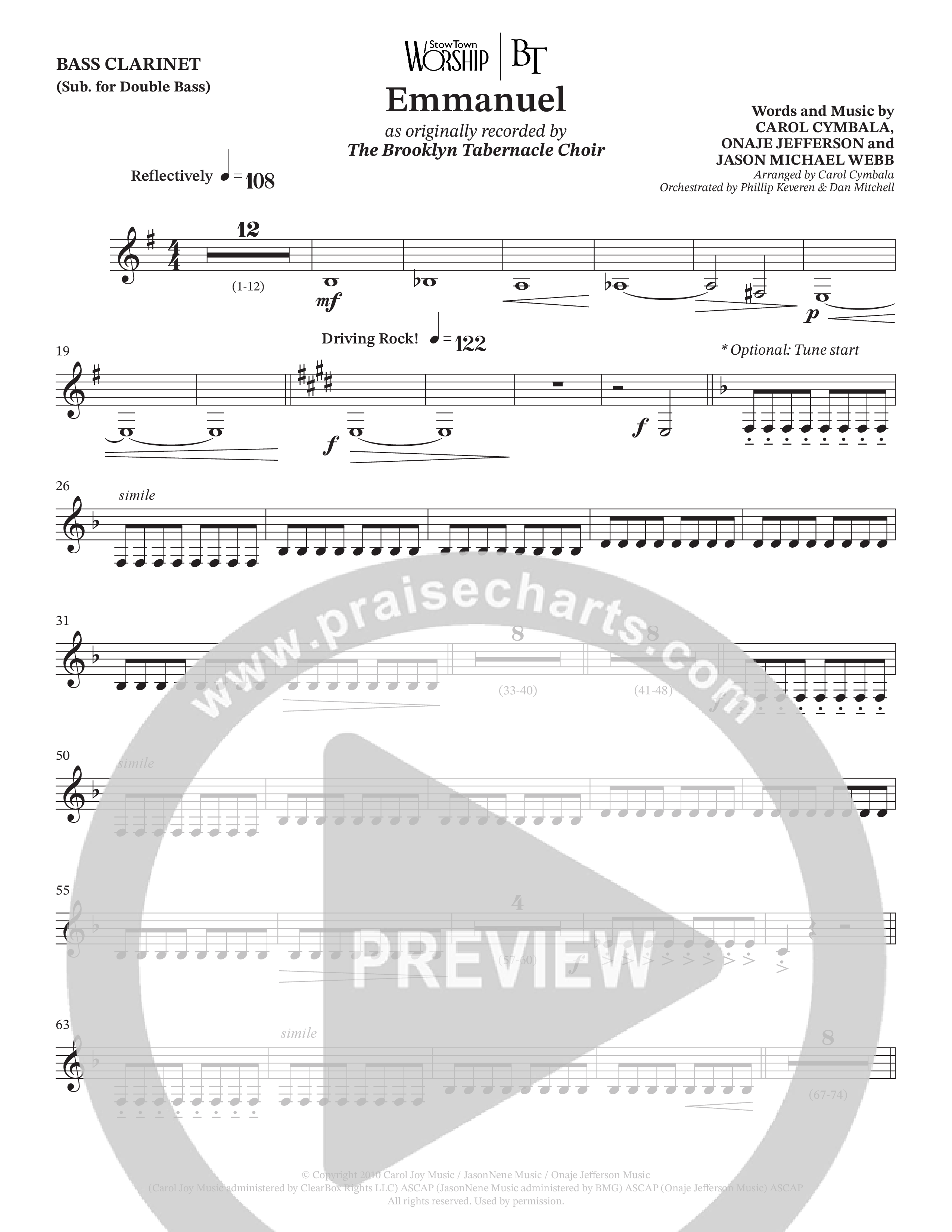 Emmanuel (Choral Anthem SATB) Bass Clarinet (The Brooklyn Tabernacle Choir / Arr. Carol Cymbala / Orch. Phillip Keveren / Orch. Dan Mitchell)