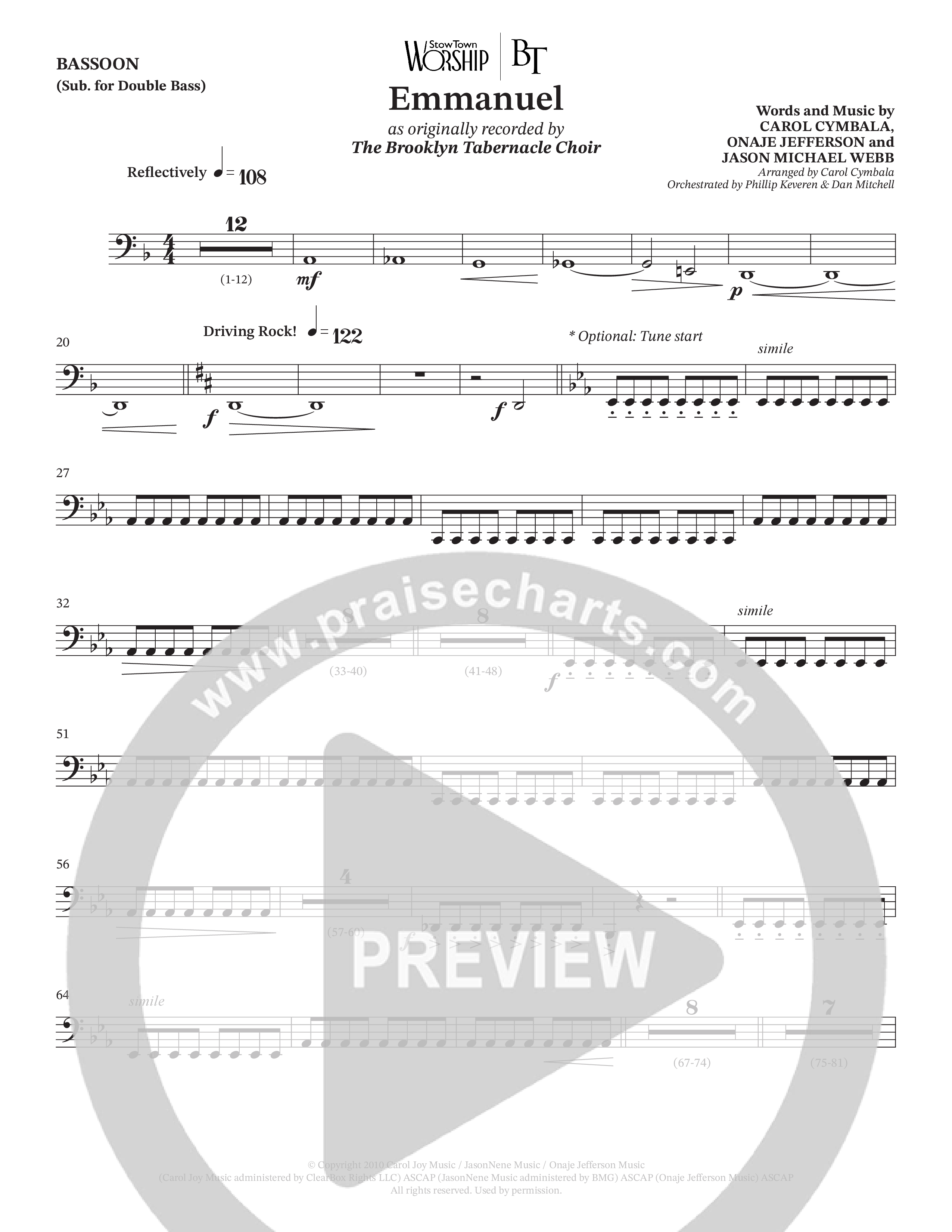 Emmanuel (Choral Anthem SATB) Bassoon (The Brooklyn Tabernacle Choir / Arr. Carol Cymbala / Orch. Phillip Keveren / Orch. Dan Mitchell)