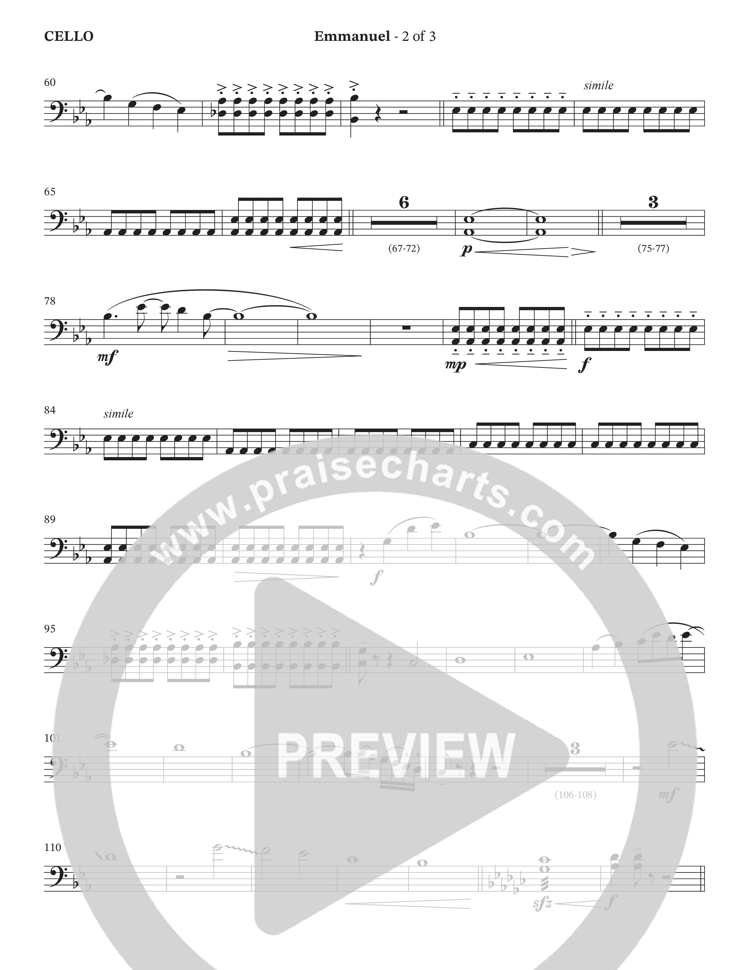 Emmanuel (Choral Anthem SATB) Cello (The Brooklyn Tabernacle Choir / Arr. Carol Cymbala / Orch. Phillip Keveren / Orch. Dan Mitchell)