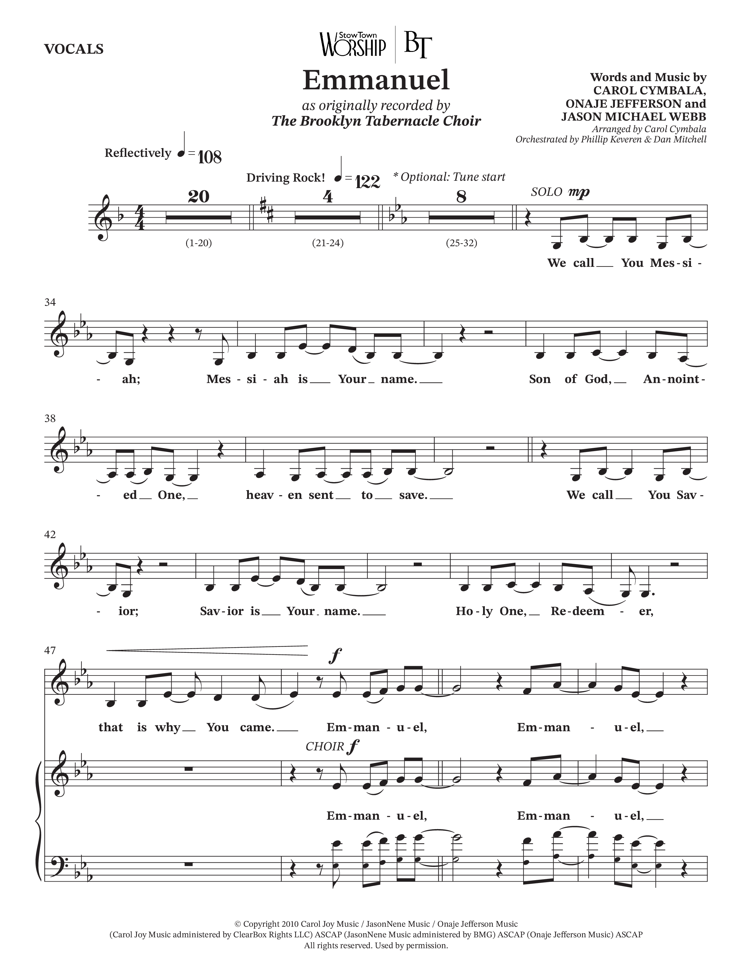 Emmanuel (Choral Anthem SATB) Choir Sheet (SATB) (The Brooklyn Tabernacle Choir / Arr. Carol Cymbala / Orch. Phillip Keveren / Orch. Dan Mitchell)