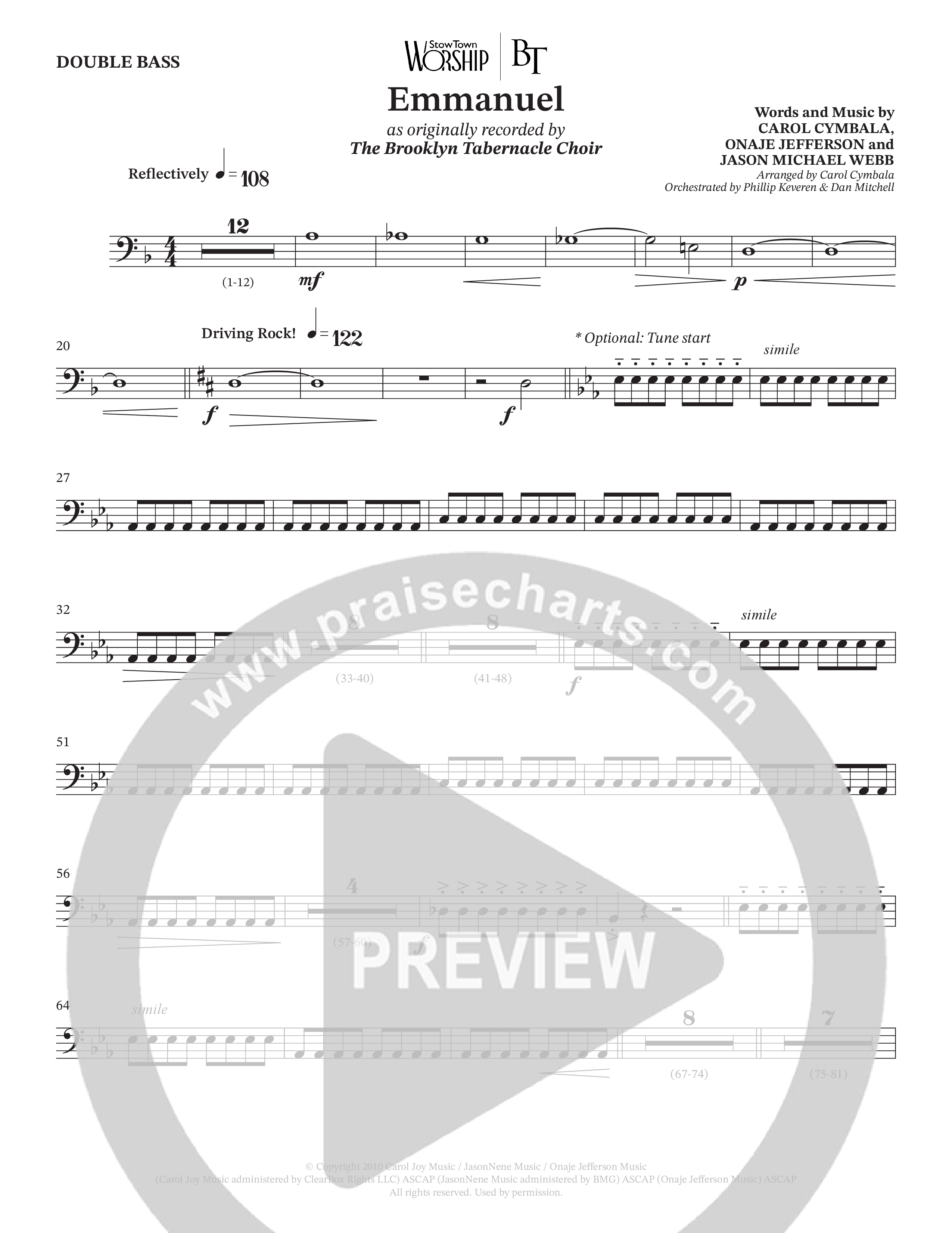 Emmanuel (Choral Anthem SATB) Double Bass (The Brooklyn Tabernacle Choir / Arr. Carol Cymbala / Orch. Phillip Keveren / Orch. Dan Mitchell)
