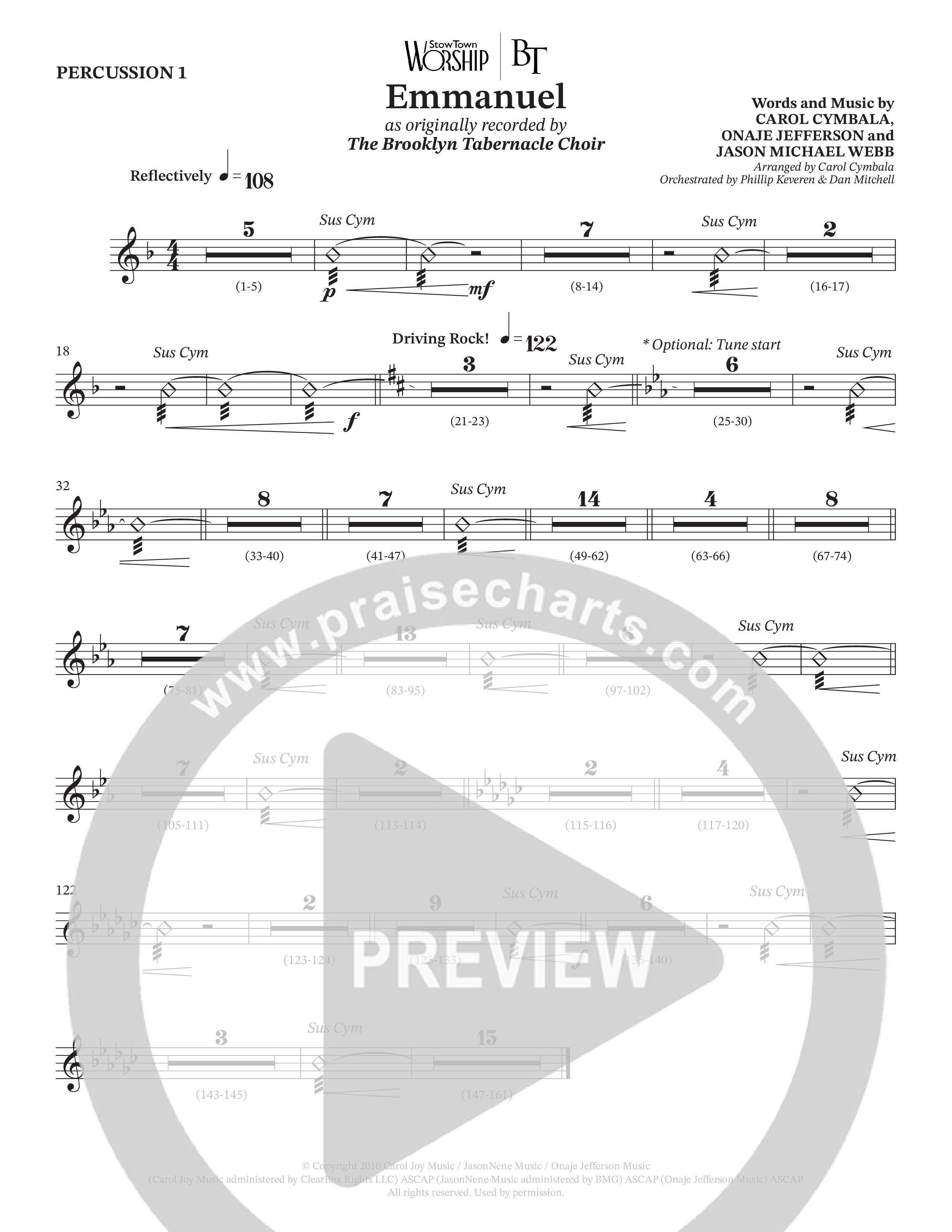 Emmanuel (Choral Anthem SATB) Percussion (The Brooklyn Tabernacle Choir / Arr. Carol Cymbala / Orch. Phillip Keveren / Orch. Dan Mitchell)