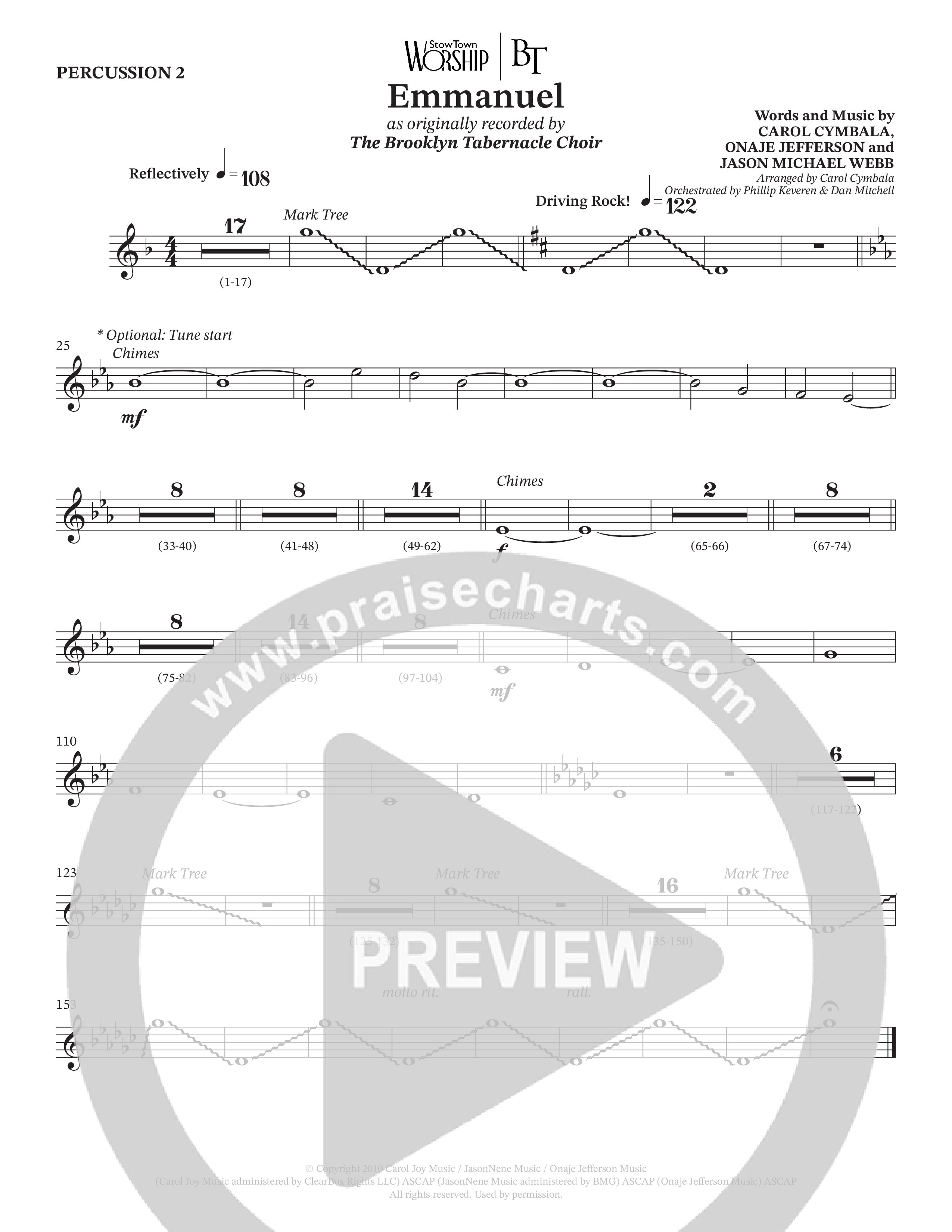 Emmanuel (Choral Anthem SATB) Percussion (The Brooklyn Tabernacle Choir / Arr. Carol Cymbala / Orch. Phillip Keveren / Orch. Dan Mitchell)