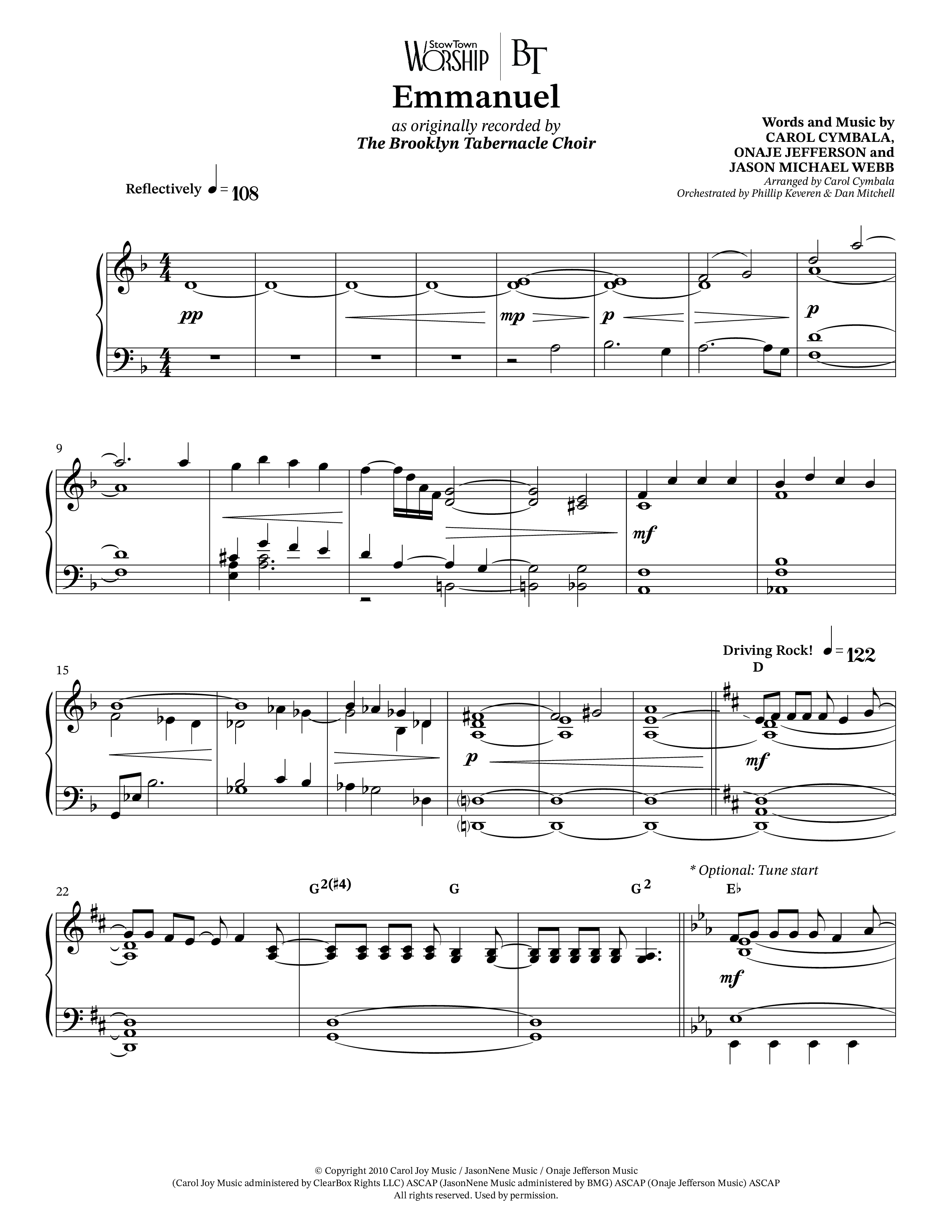 Emmanuel (Choral Anthem SATB) Anthem (SATB/Piano) (The Brooklyn Tabernacle Choir / Arr. Carol Cymbala / Orch. Phillip Keveren / Orch. Dan Mitchell)