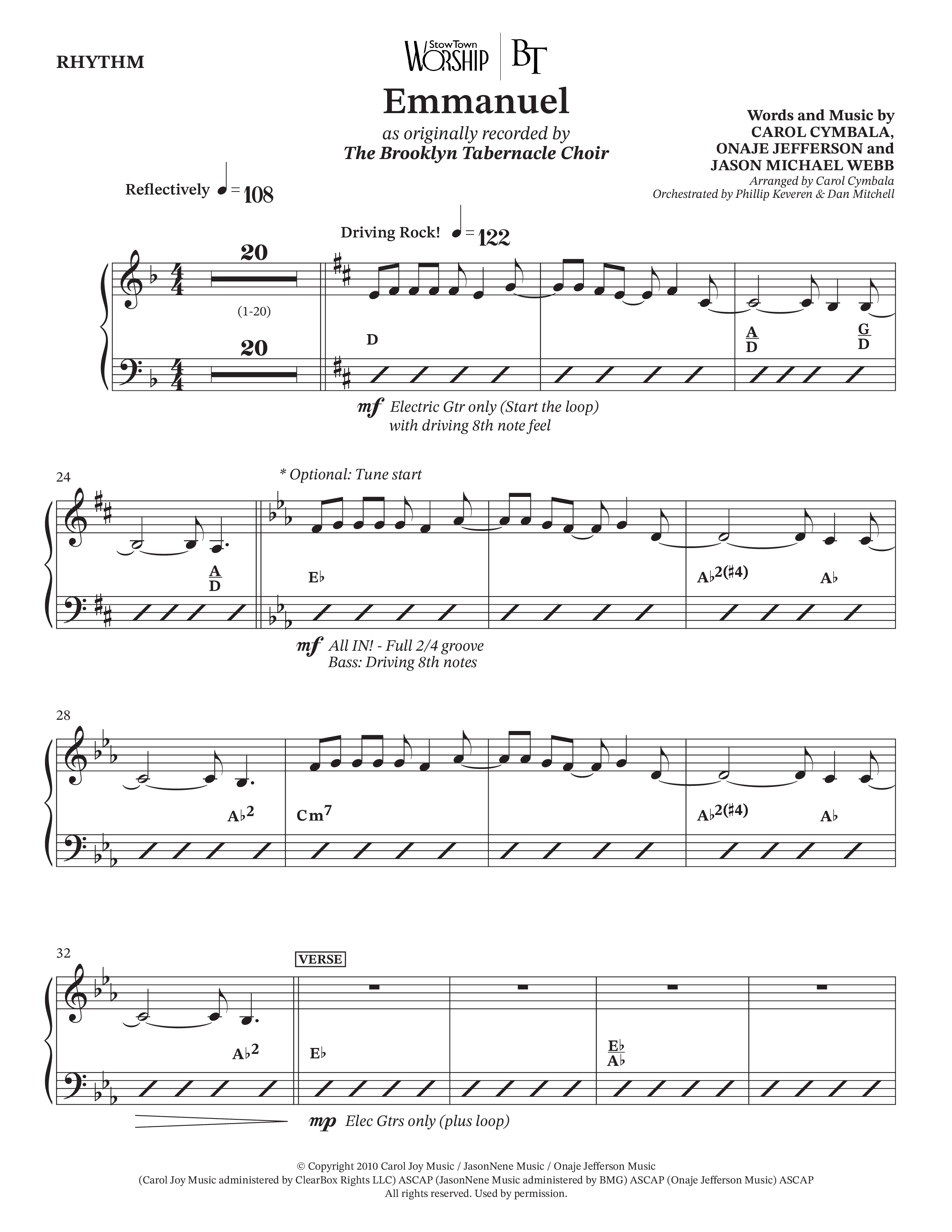 Emmanuel (Choral Anthem SATB) Rhythm Chart (The Brooklyn Tabernacle Choir / Arr. Carol Cymbala / Orch. Phillip Keveren / Orch. Dan Mitchell)