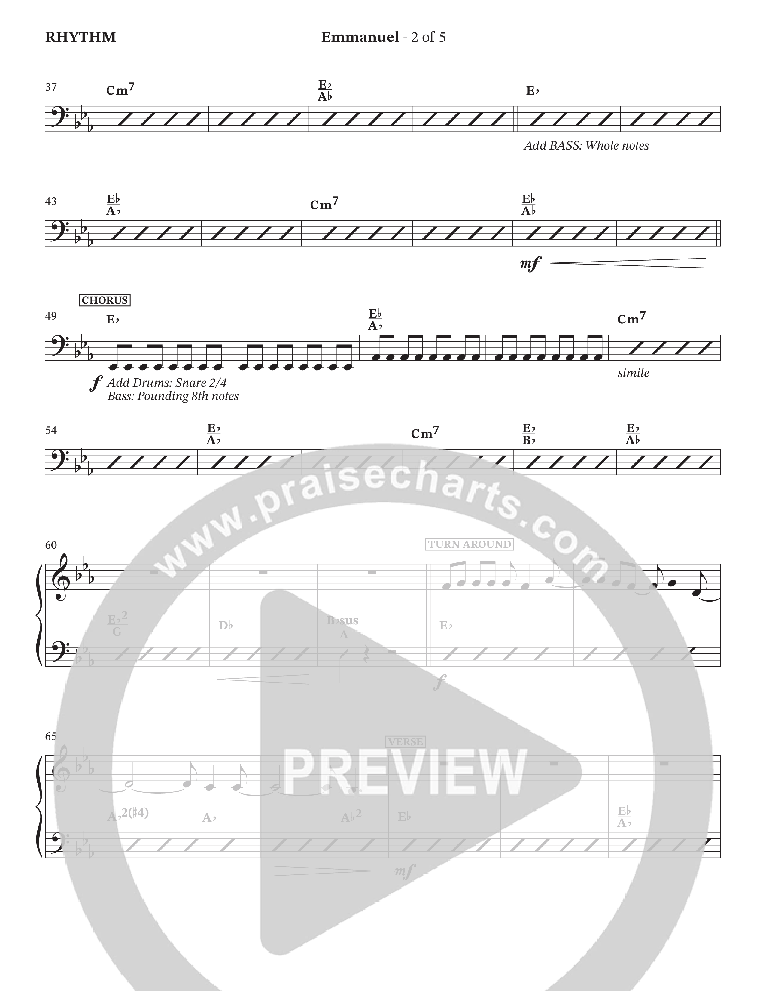 Emmanuel (Choral Anthem SATB) Rhythm Chart (The Brooklyn Tabernacle Choir / Arr. Carol Cymbala / Orch. Phillip Keveren / Orch. Dan Mitchell)