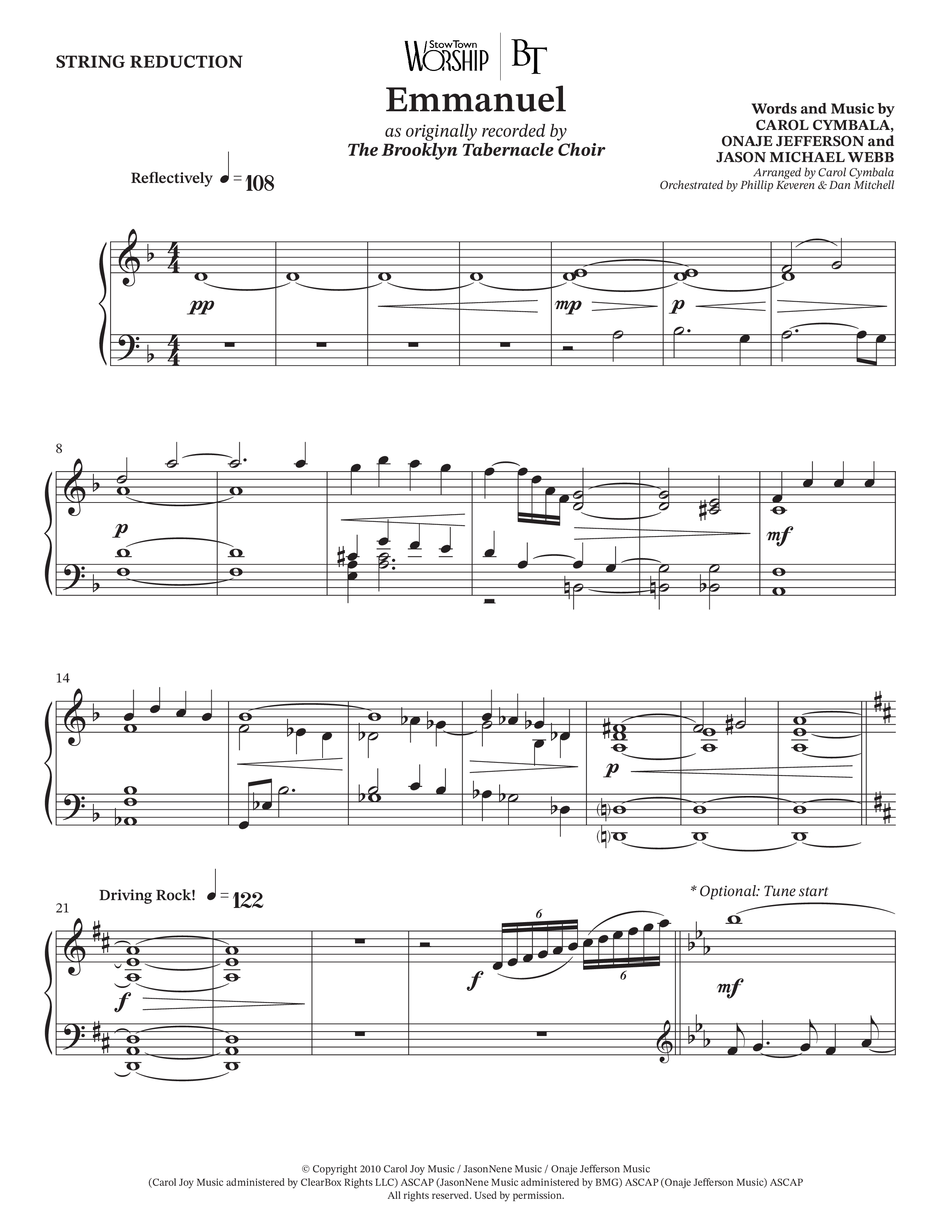 Emmanuel (Choral Anthem SATB) String Reduction (The Brooklyn Tabernacle Choir / Arr. Carol Cymbala / Orch. Phillip Keveren / Orch. Dan Mitchell)
