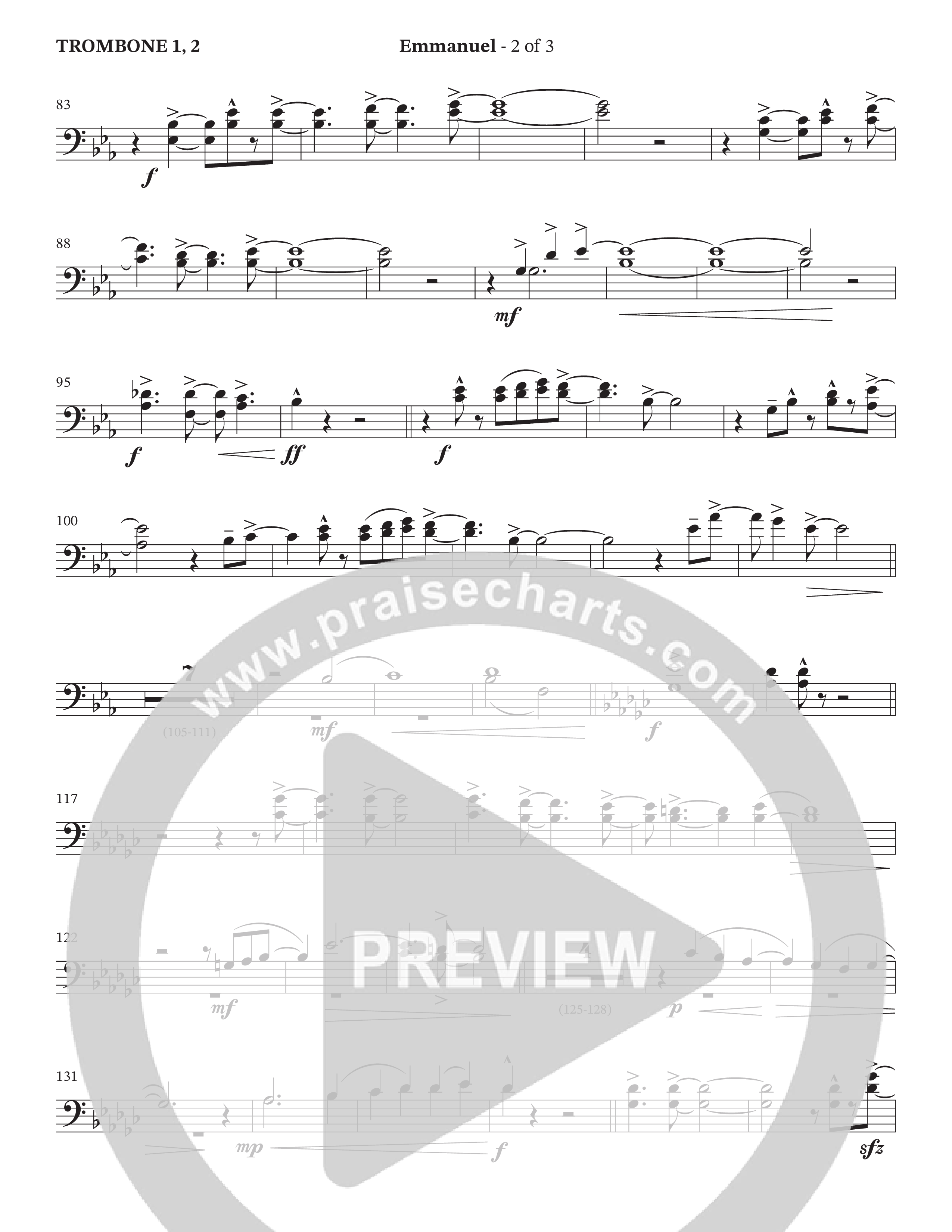 Emmanuel (Choral Anthem SATB) Trombone 1/2 (The Brooklyn Tabernacle Choir / Arr. Carol Cymbala / Orch. Phillip Keveren / Orch. Dan Mitchell)