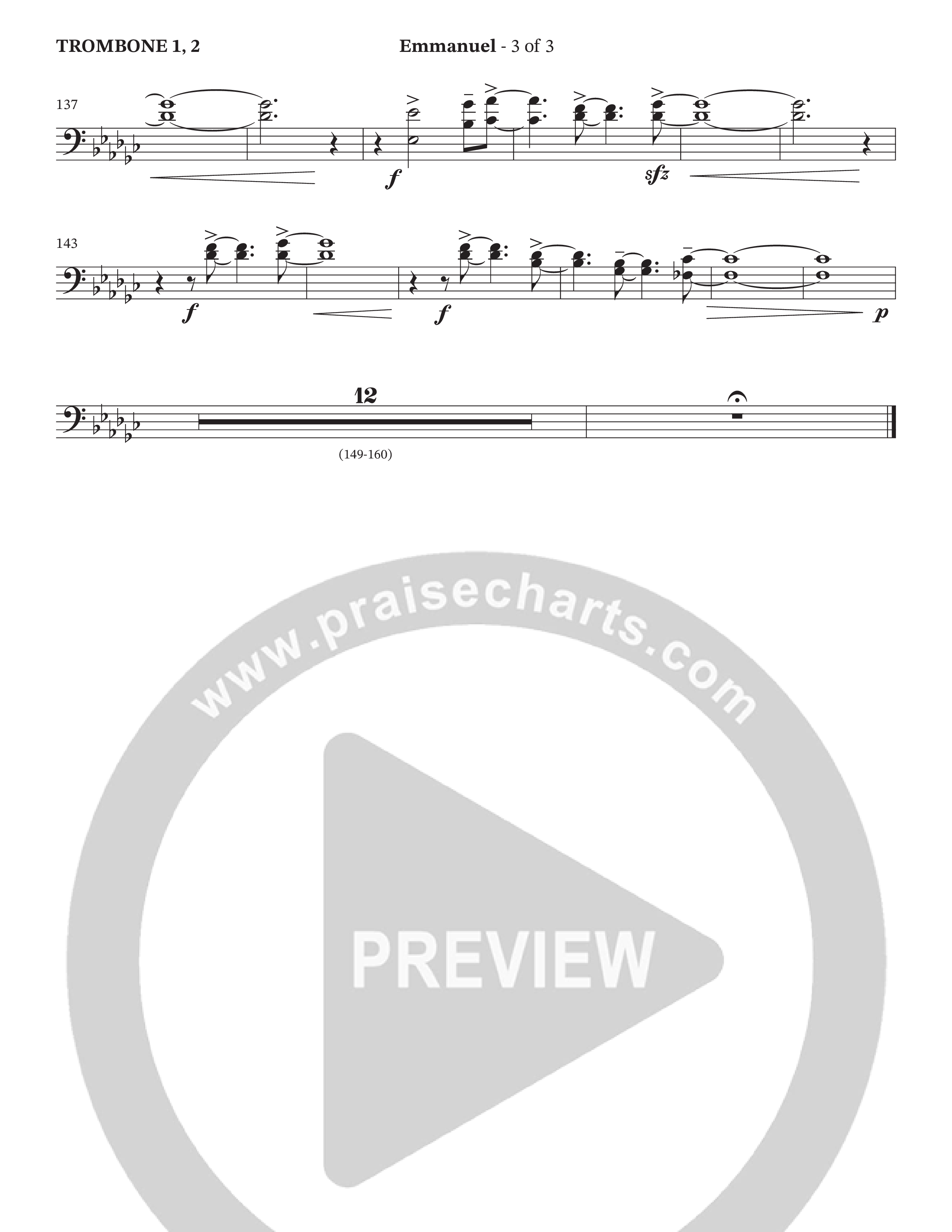 Emmanuel (Choral Anthem SATB) Trombone 1/2 (The Brooklyn Tabernacle Choir / Arr. Carol Cymbala / Orch. Phillip Keveren / Orch. Dan Mitchell)