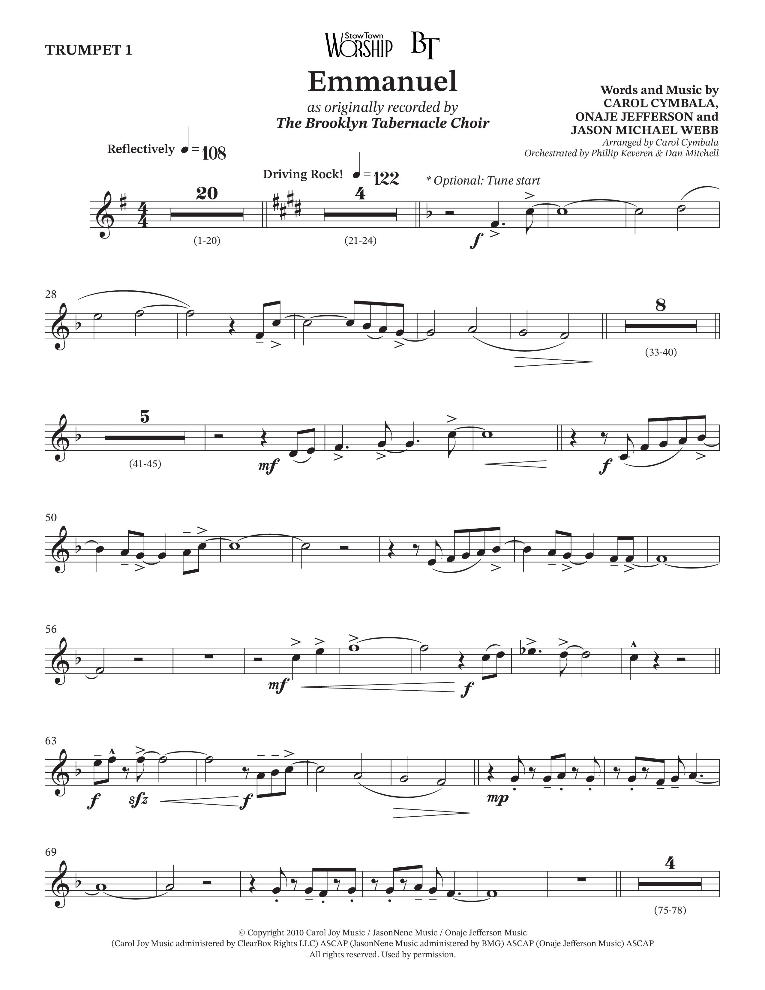 Emmanuel (Choral Anthem SATB) Trumpet 1 (The Brooklyn Tabernacle Choir / Arr. Carol Cymbala / Orch. Phillip Keveren / Orch. Dan Mitchell)