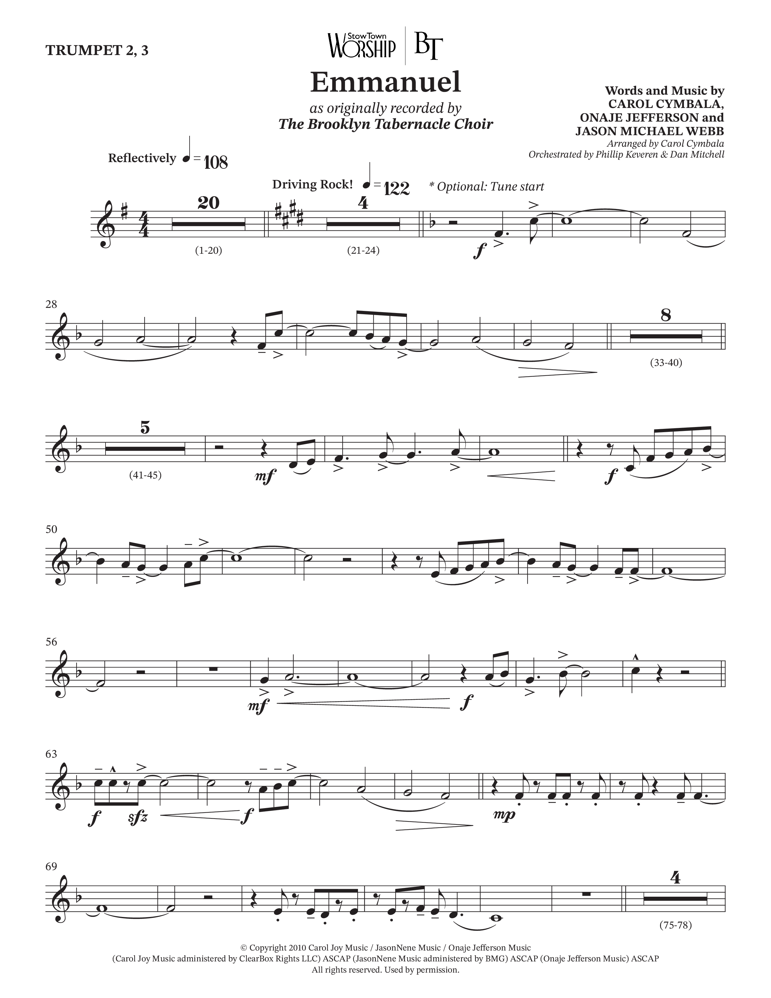 Emmanuel (Choral Anthem SATB) Trumpet 2/3 (The Brooklyn Tabernacle Choir / Arr. Carol Cymbala / Orch. Phillip Keveren / Orch. Dan Mitchell)
