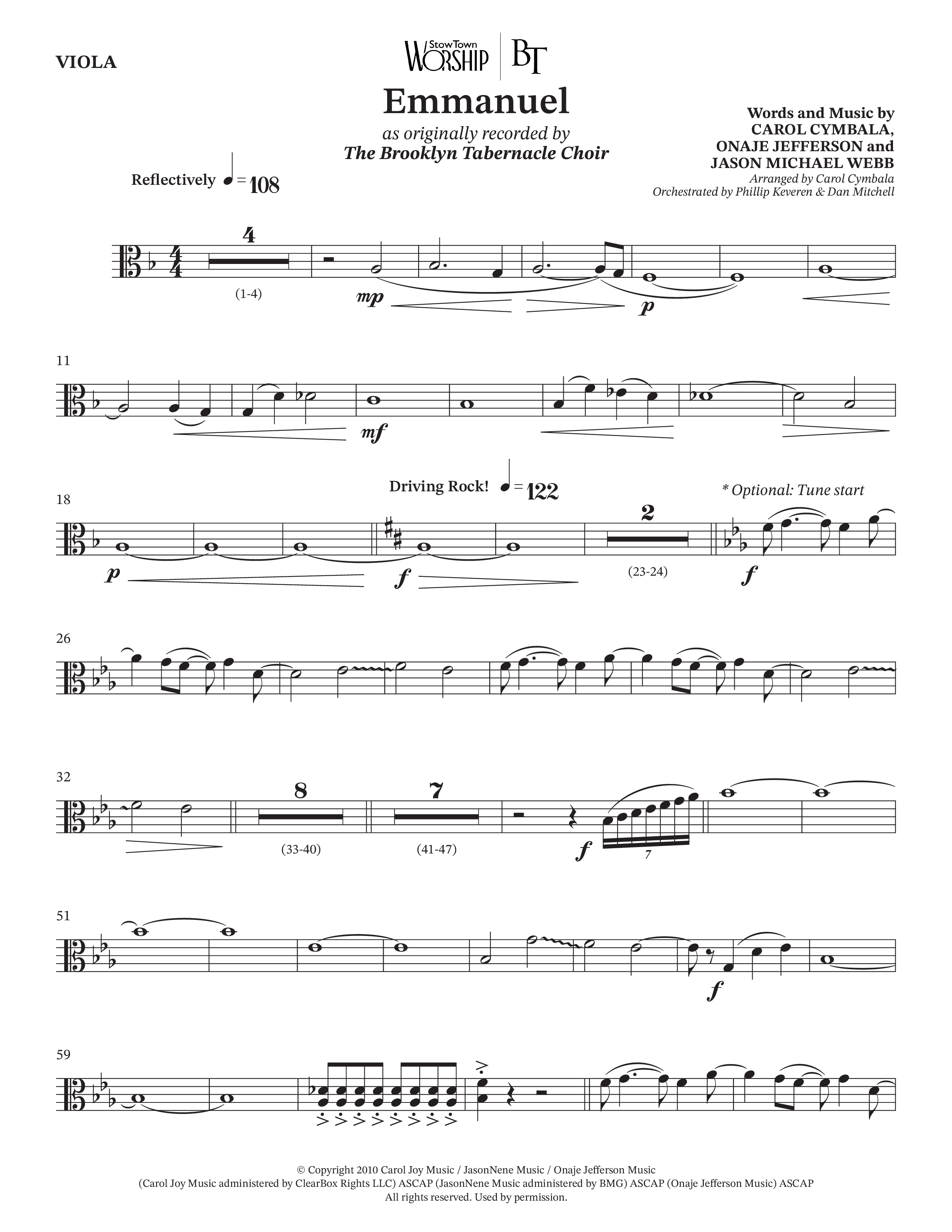 Emmanuel (Choral Anthem SATB) Viola (The Brooklyn Tabernacle Choir / Arr. Carol Cymbala / Orch. Phillip Keveren / Orch. Dan Mitchell)