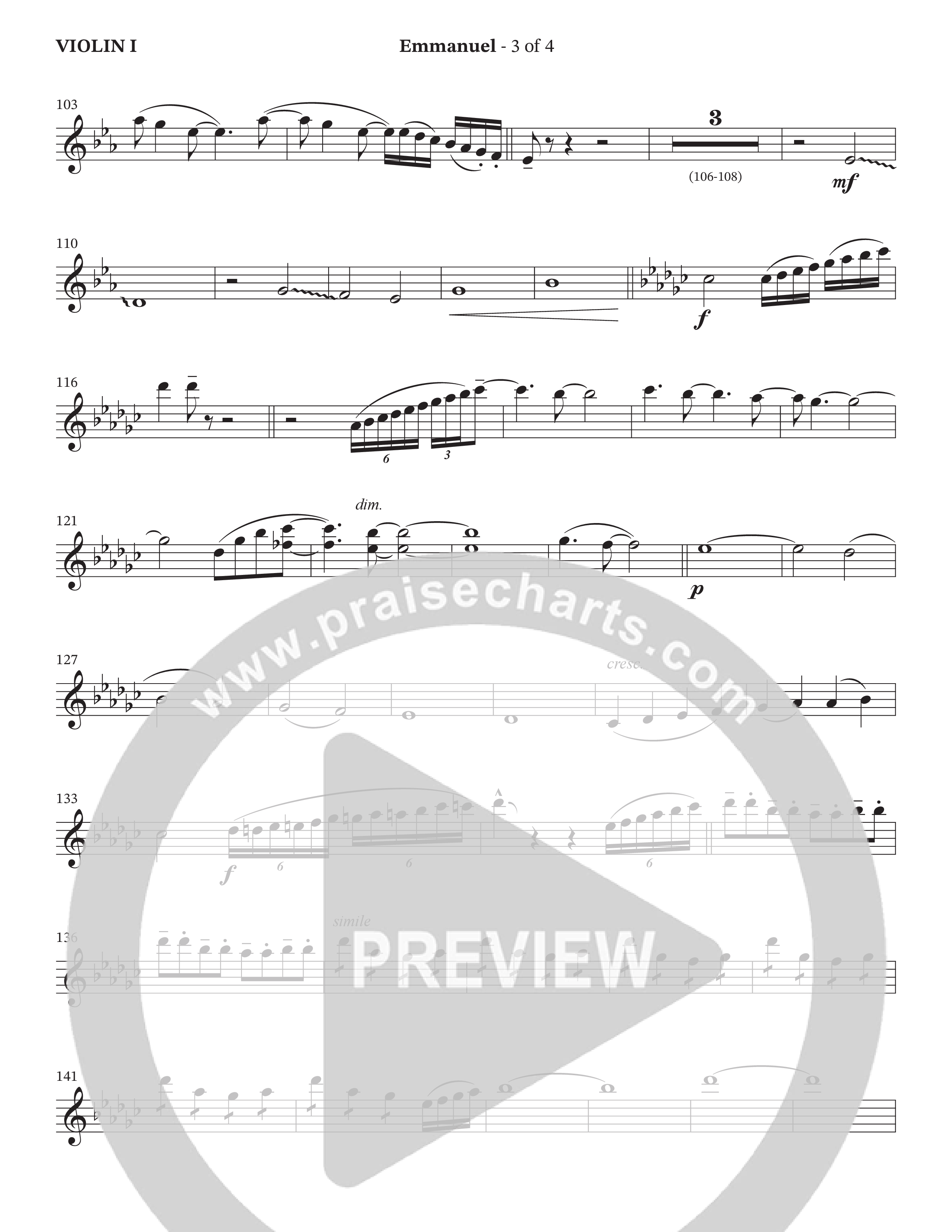 Emmanuel (Choral Anthem SATB) Violin 1 (The Brooklyn Tabernacle Choir / Arr. Carol Cymbala / Orch. Phillip Keveren / Orch. Dan Mitchell)
