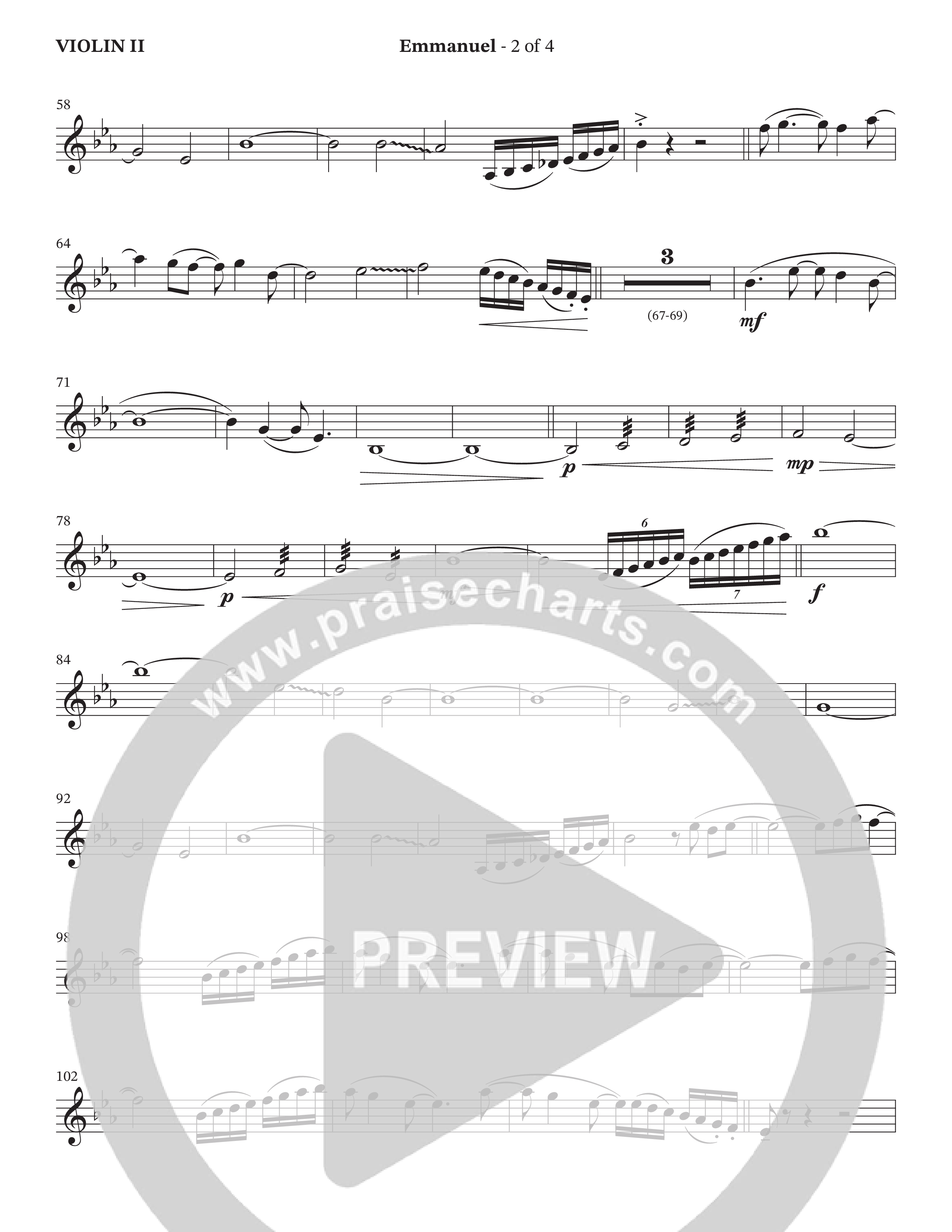 Emmanuel (Choral Anthem SATB) Violin 2 (The Brooklyn Tabernacle Choir / Arr. Carol Cymbala / Orch. Phillip Keveren / Orch. Dan Mitchell)