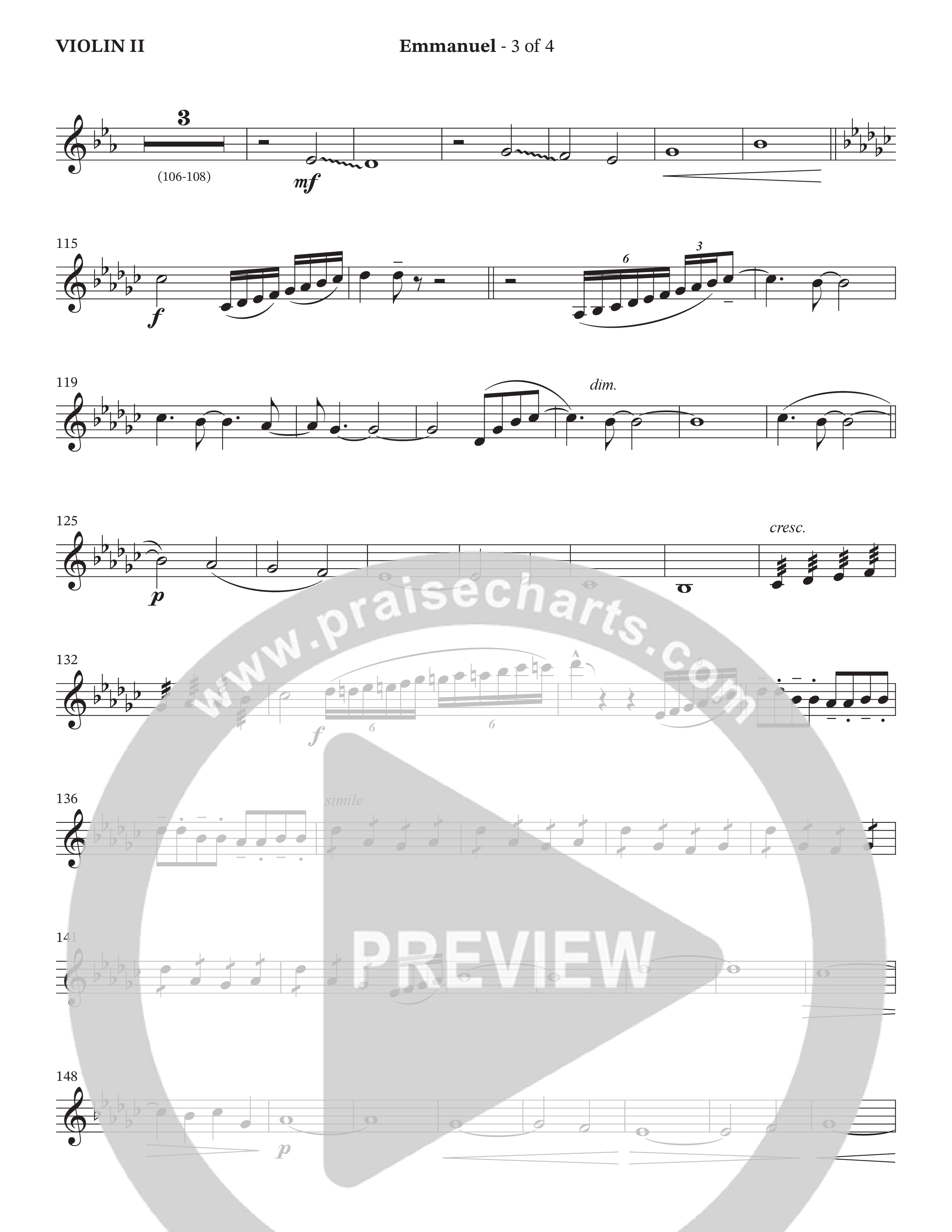 Emmanuel (Choral Anthem SATB) Violin 2 (The Brooklyn Tabernacle Choir / Arr. Carol Cymbala / Orch. Phillip Keveren / Orch. Dan Mitchell)