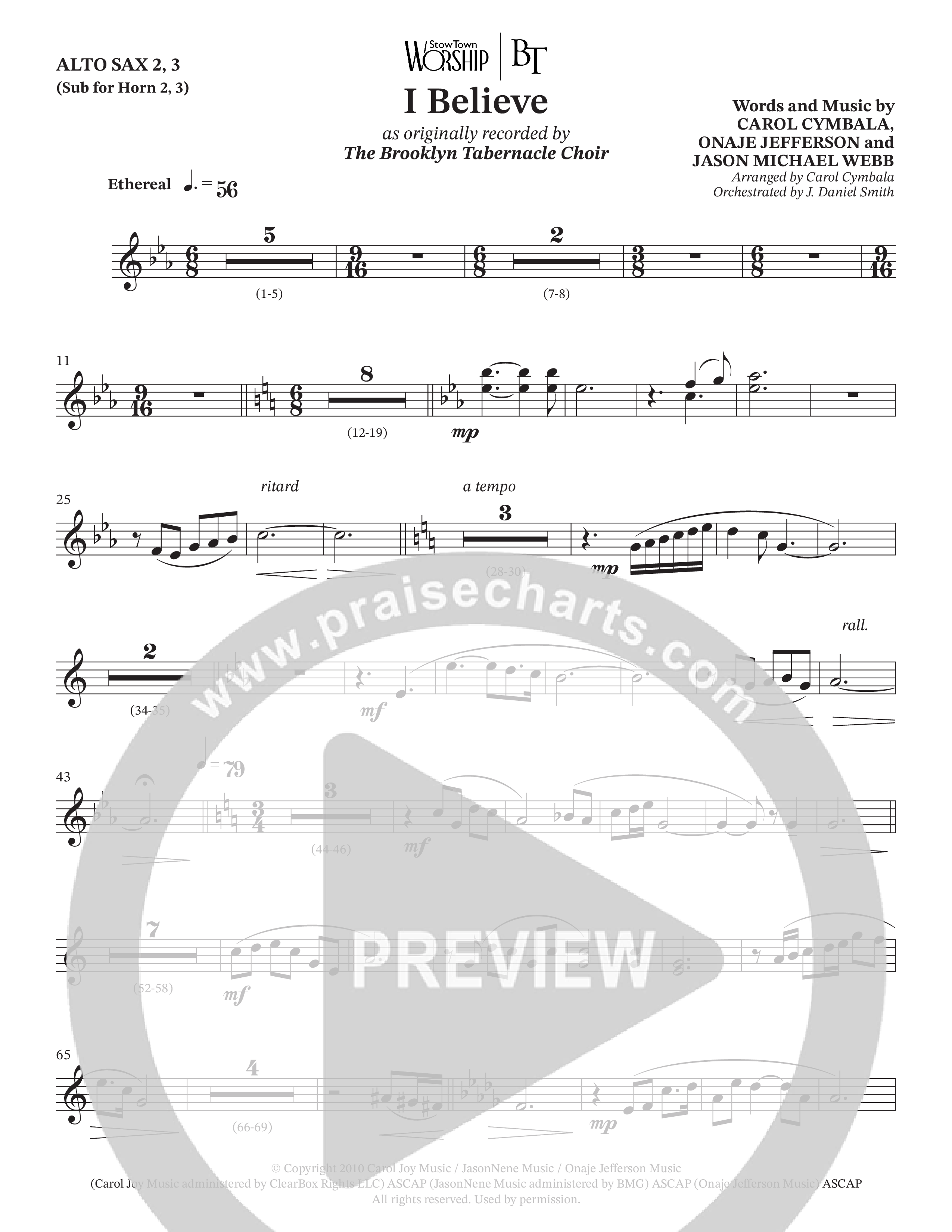 I Believe (Choral Anthem SATB) Alto Sax (The Brooklyn Tabernacle Choir / Arr. Carol Cymbala / Orch. J. Daniel Smith)