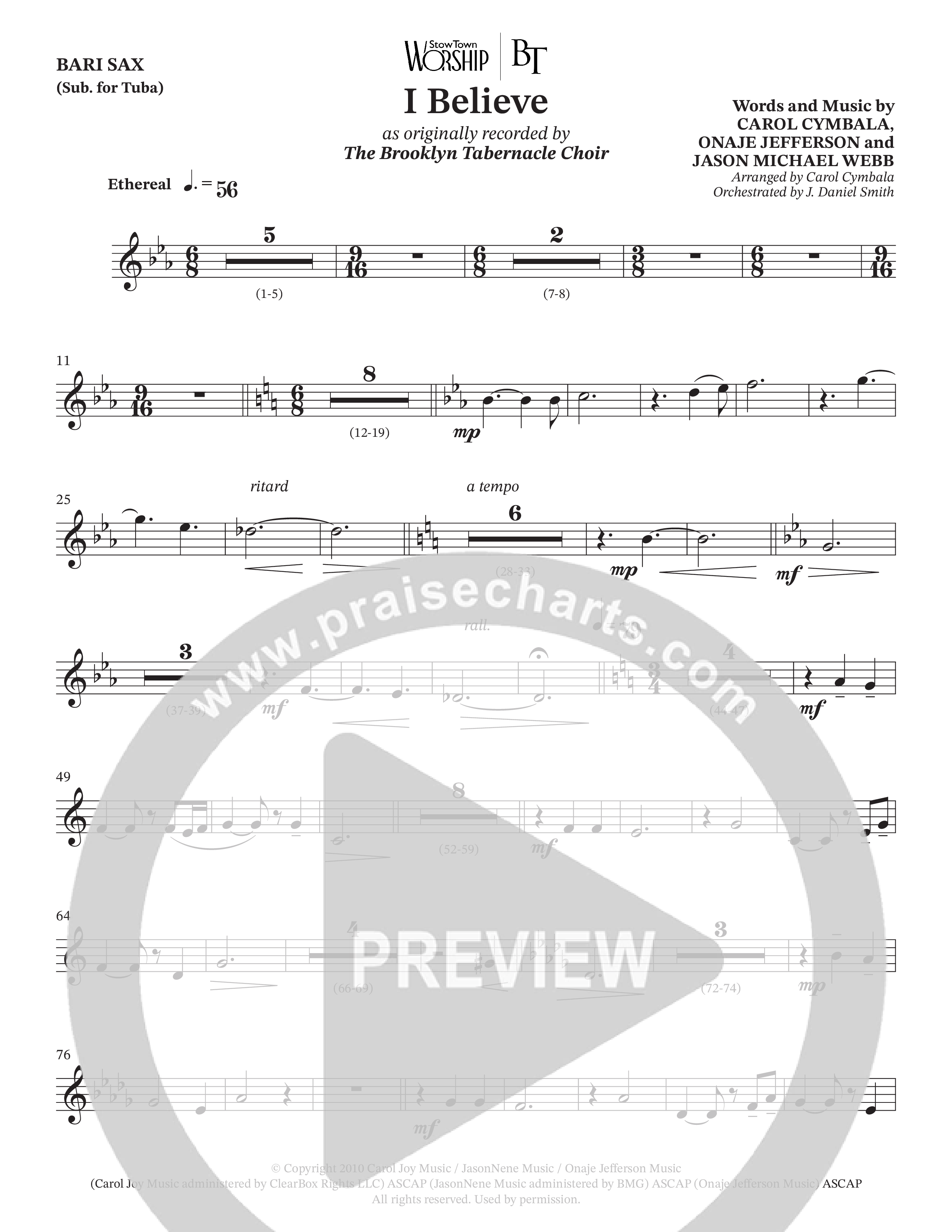 I Believe (Choral Anthem SATB) Bari Sax (The Brooklyn Tabernacle Choir / Arr. Carol Cymbala / Orch. J. Daniel Smith)