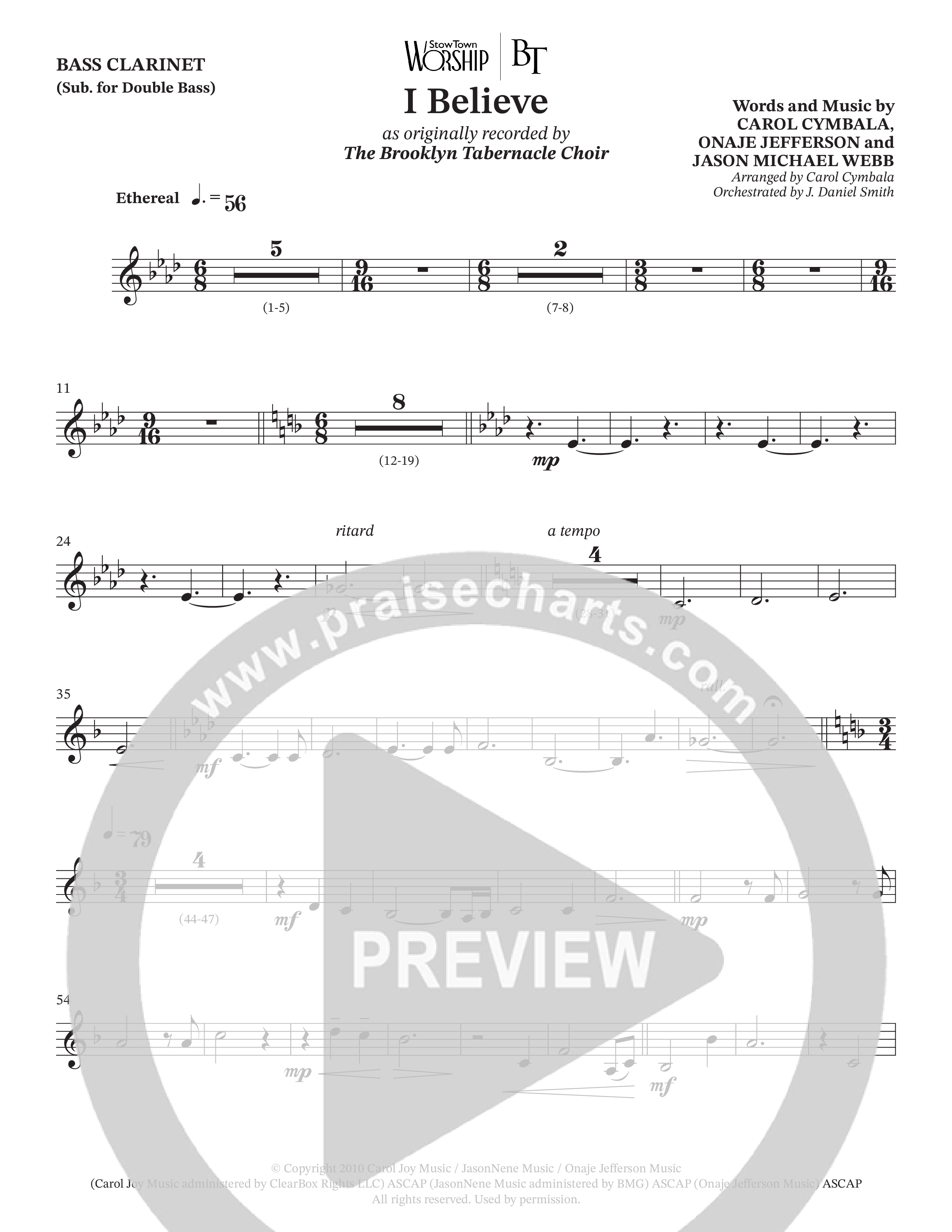 I Believe (Choral Anthem SATB) Bass Clarinet (The Brooklyn Tabernacle Choir / Arr. Carol Cymbala / Orch. J. Daniel Smith)