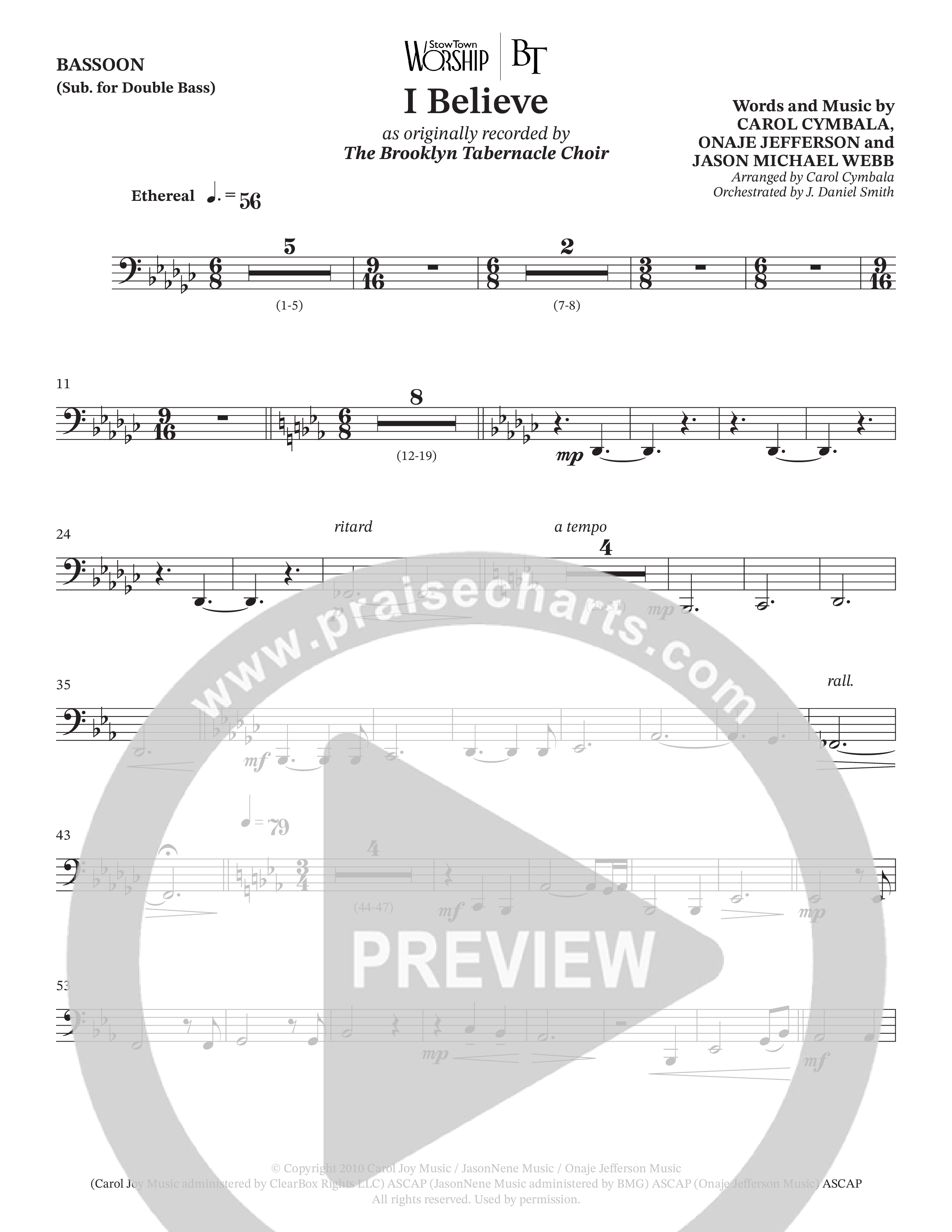 I Believe (Choral Anthem SATB) Bassoon (The Brooklyn Tabernacle Choir / Arr. Carol Cymbala / Orch. J. Daniel Smith)