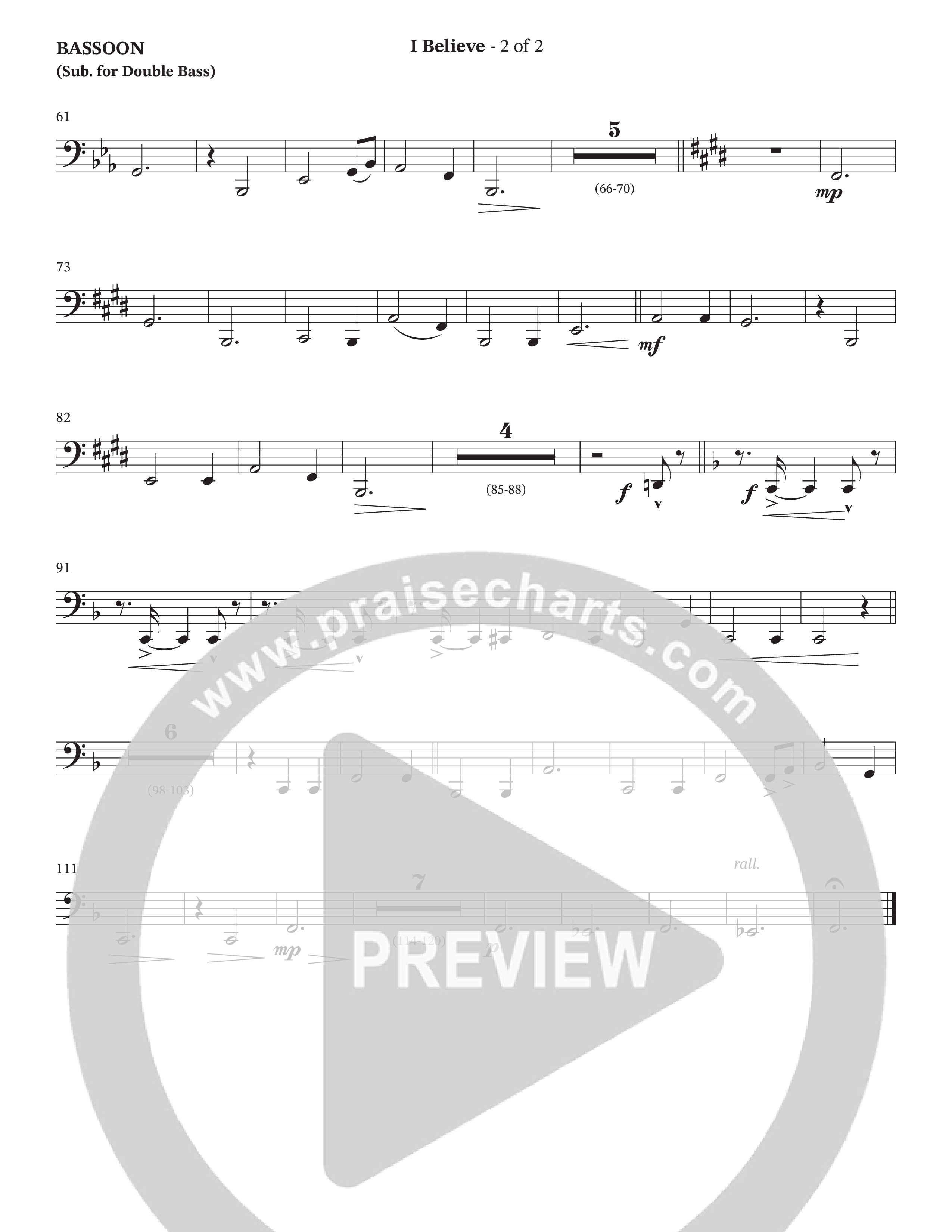 I Believe (Choral Anthem SATB) Bassoon (The Brooklyn Tabernacle Choir / Arr. Carol Cymbala / Orch. J. Daniel Smith)