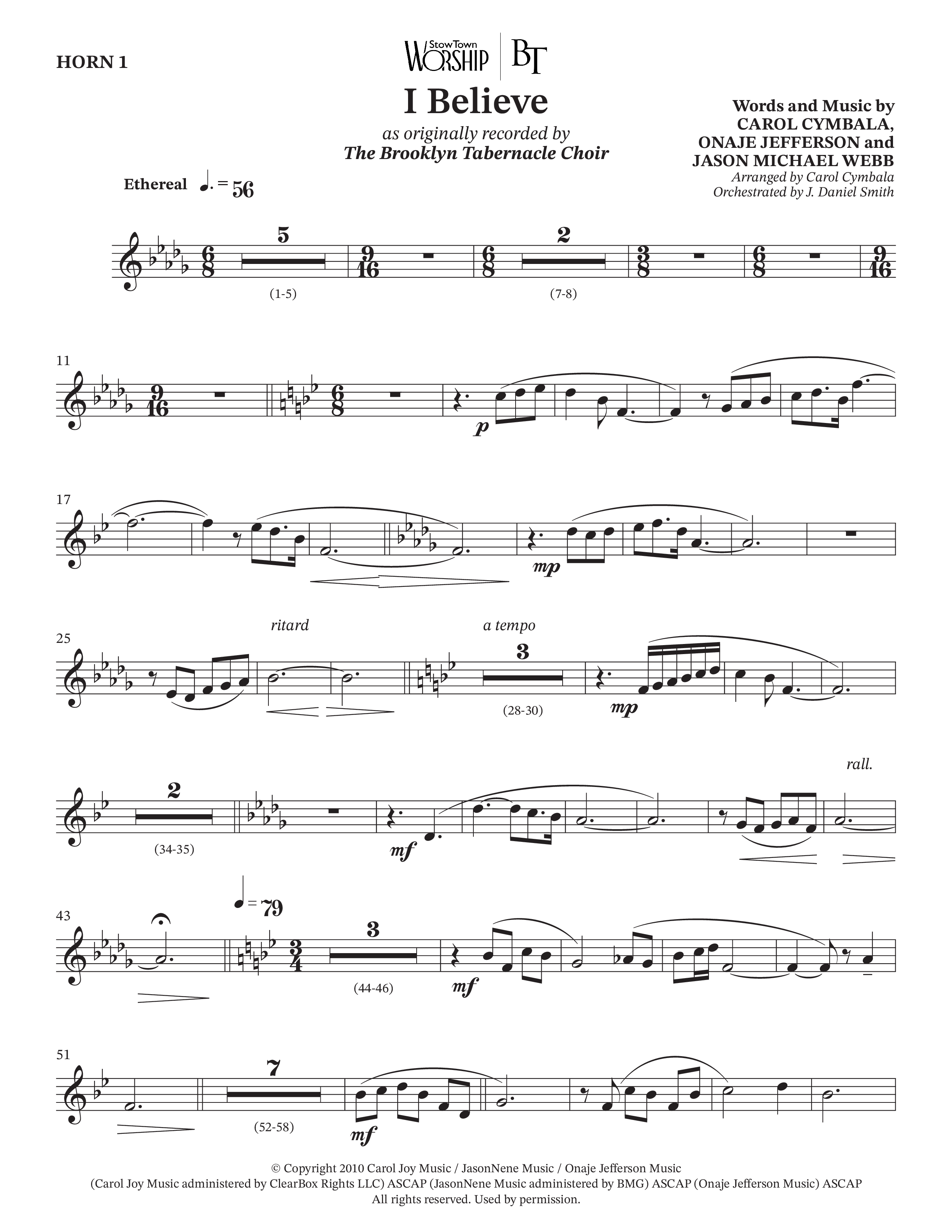 I Believe (Choral Anthem SATB) French Horn (The Brooklyn Tabernacle Choir / Arr. Carol Cymbala / Orch. J. Daniel Smith)