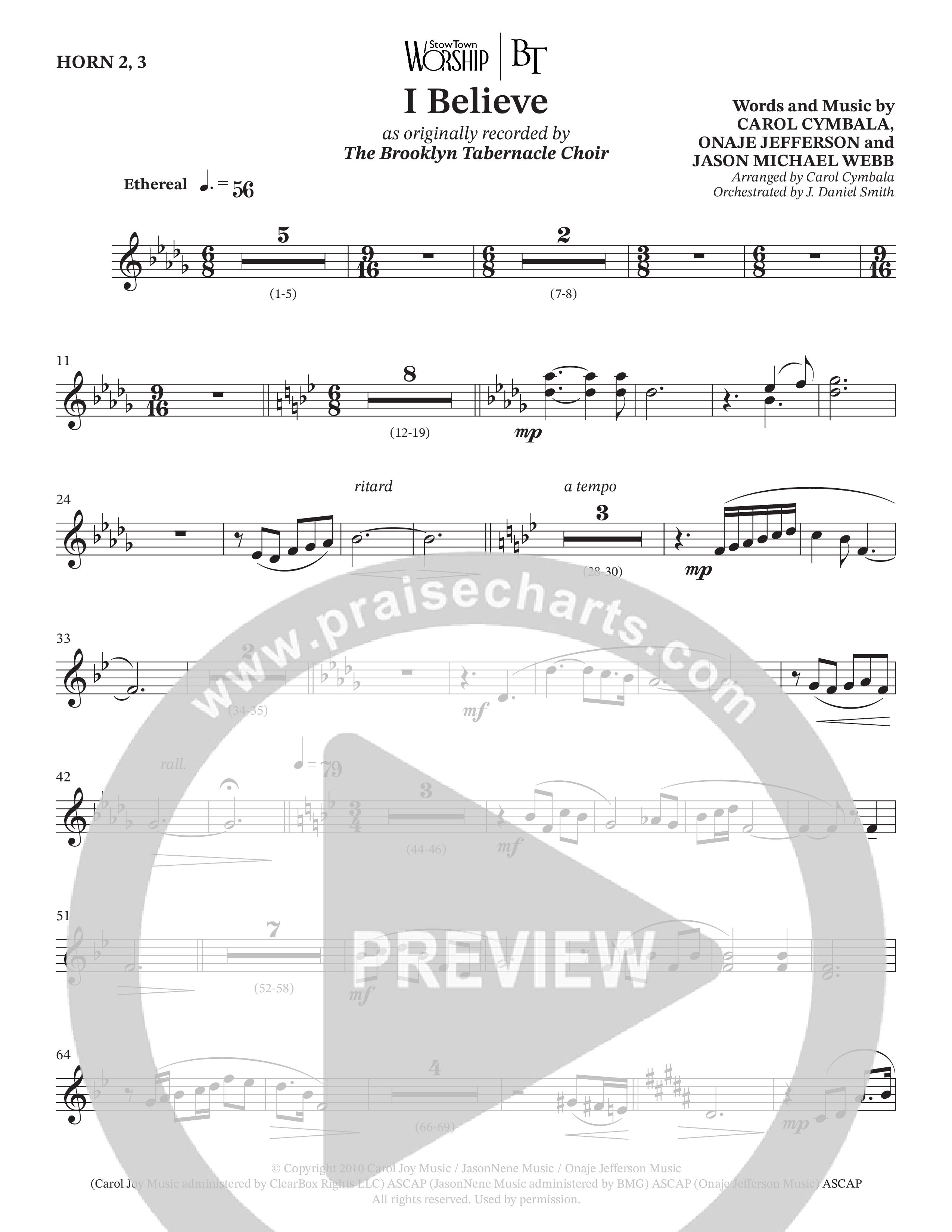 I Believe (Choral Anthem SATB) French Horn (The Brooklyn Tabernacle Choir / Arr. Carol Cymbala / Orch. J. Daniel Smith)