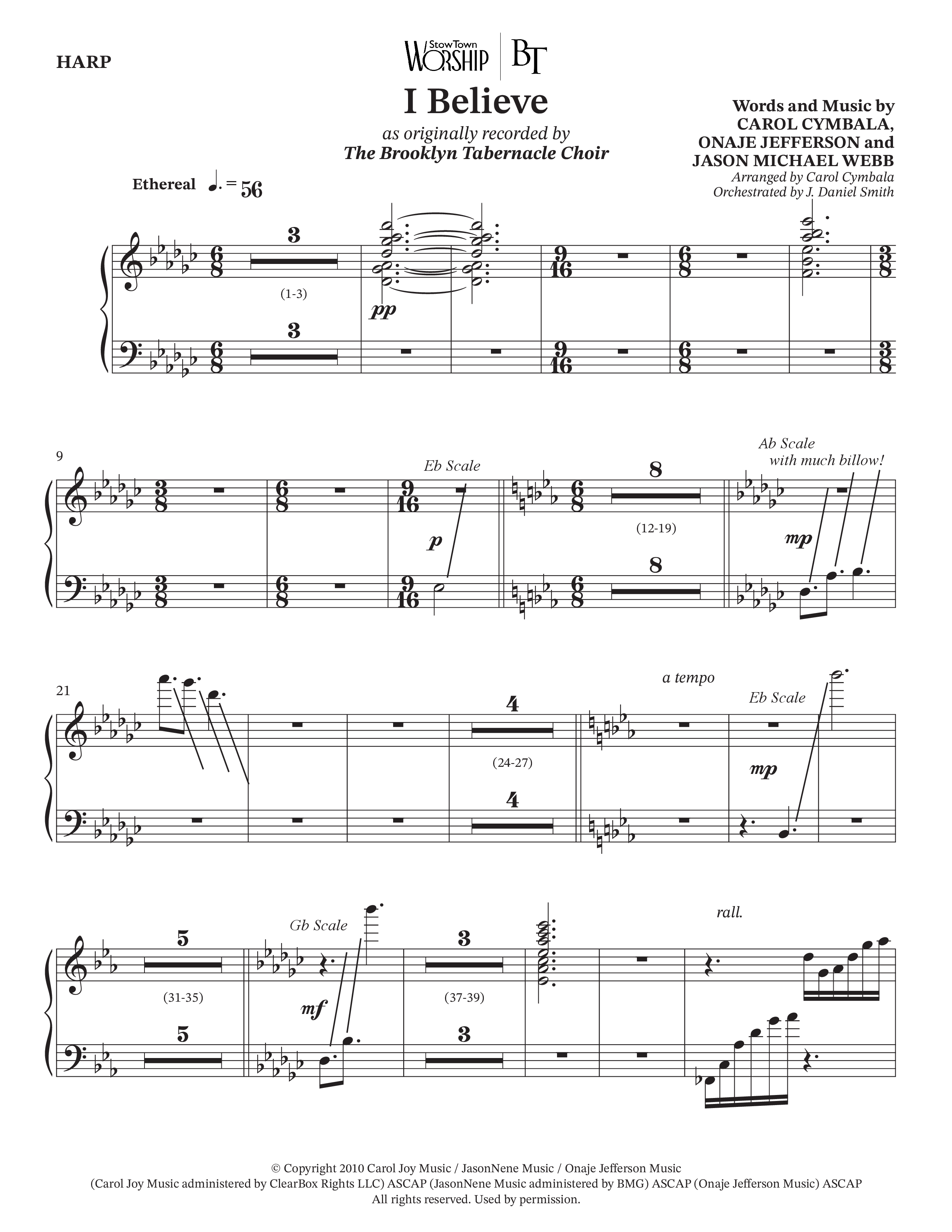 I Believe (Choral Anthem SATB) Harp (The Brooklyn Tabernacle Choir / Arr. Carol Cymbala / Orch. J. Daniel Smith)