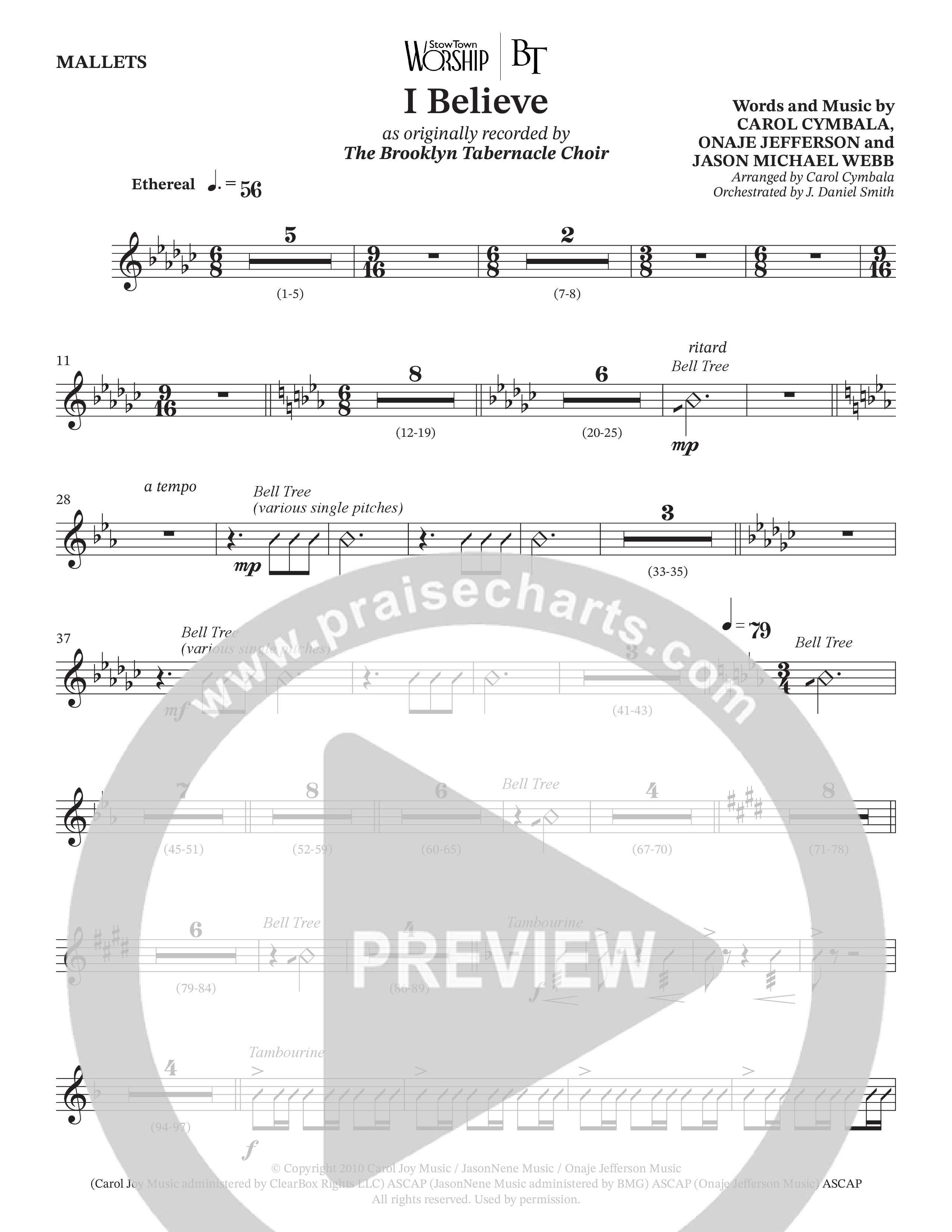 I Believe (Choral Anthem SATB) Mallets (The Brooklyn Tabernacle Choir / Arr. Carol Cymbala / Orch. J. Daniel Smith)