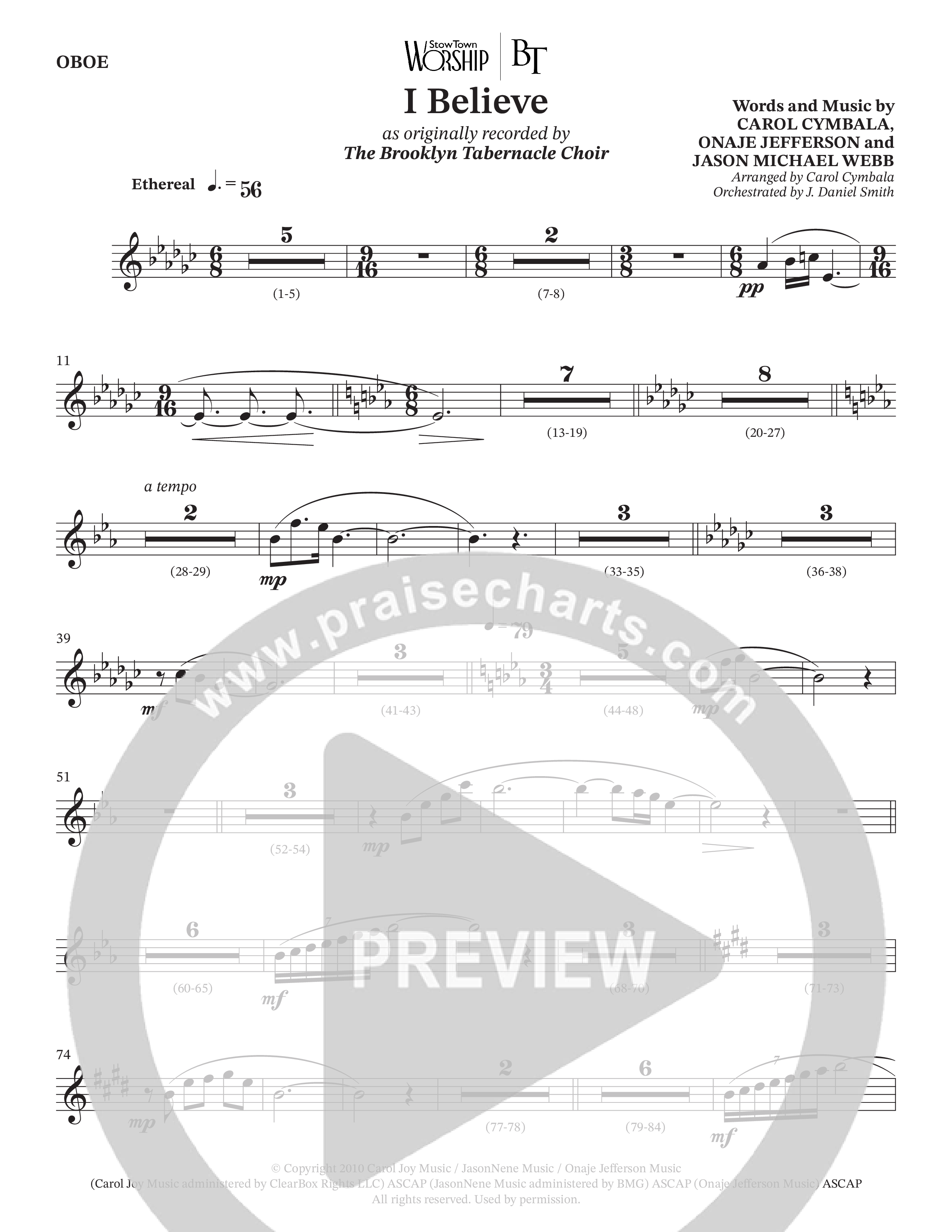 I Believe (Choral Anthem SATB) Oboe (The Brooklyn Tabernacle Choir / Arr. Carol Cymbala / Orch. J. Daniel Smith)