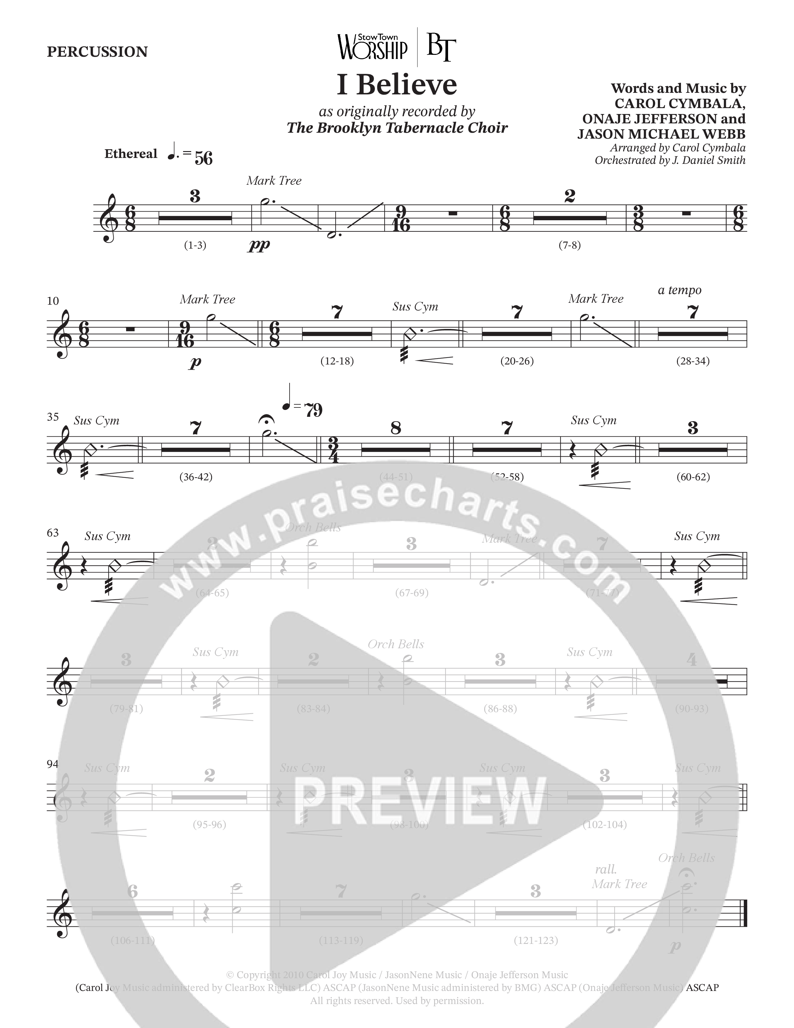 I Believe (Choral Anthem SATB) Percussion (The Brooklyn Tabernacle Choir / Arr. Carol Cymbala / Orch. J. Daniel Smith)