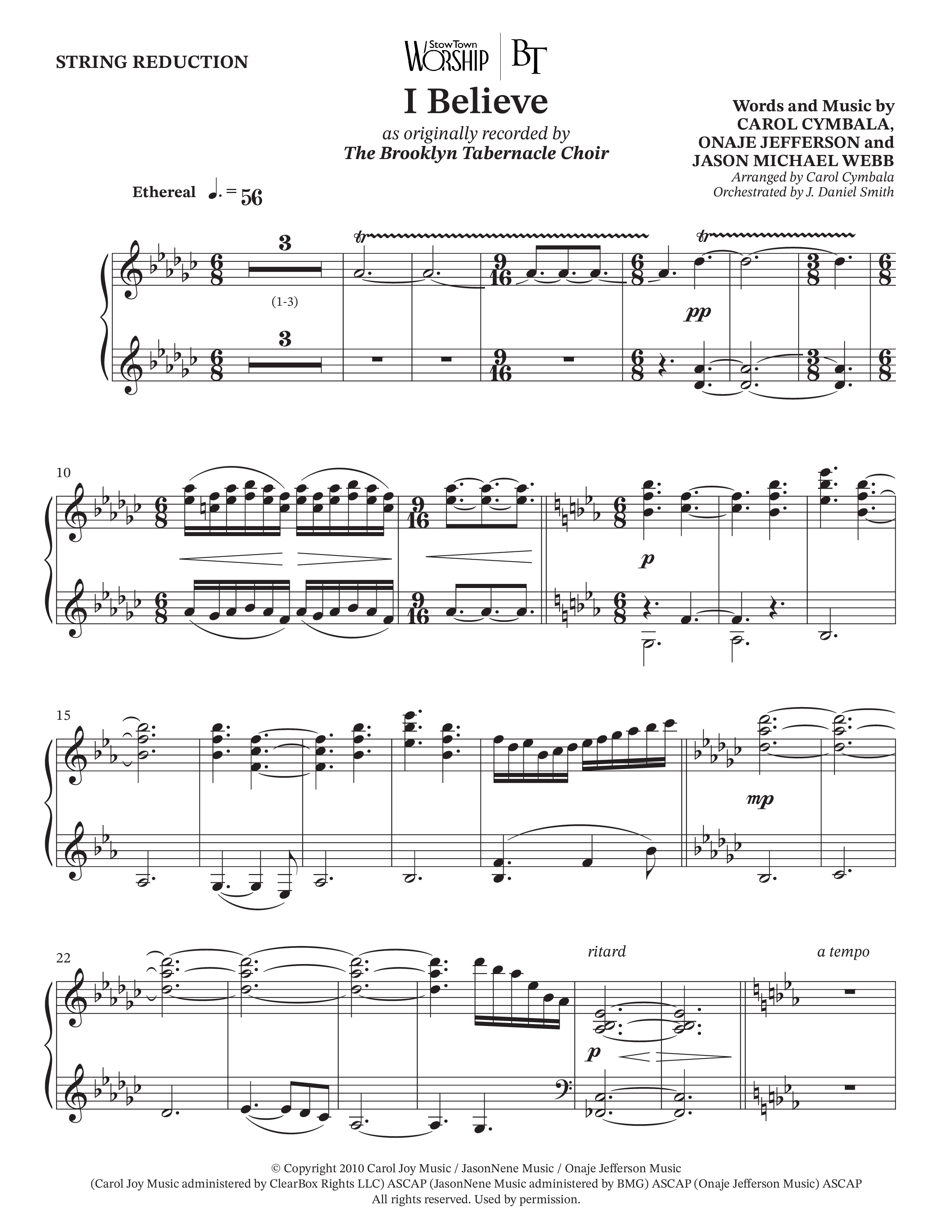 I Believe (Choral Anthem SATB) String Reduction (The Brooklyn Tabernacle Choir / Arr. Carol Cymbala / Orch. J. Daniel Smith)