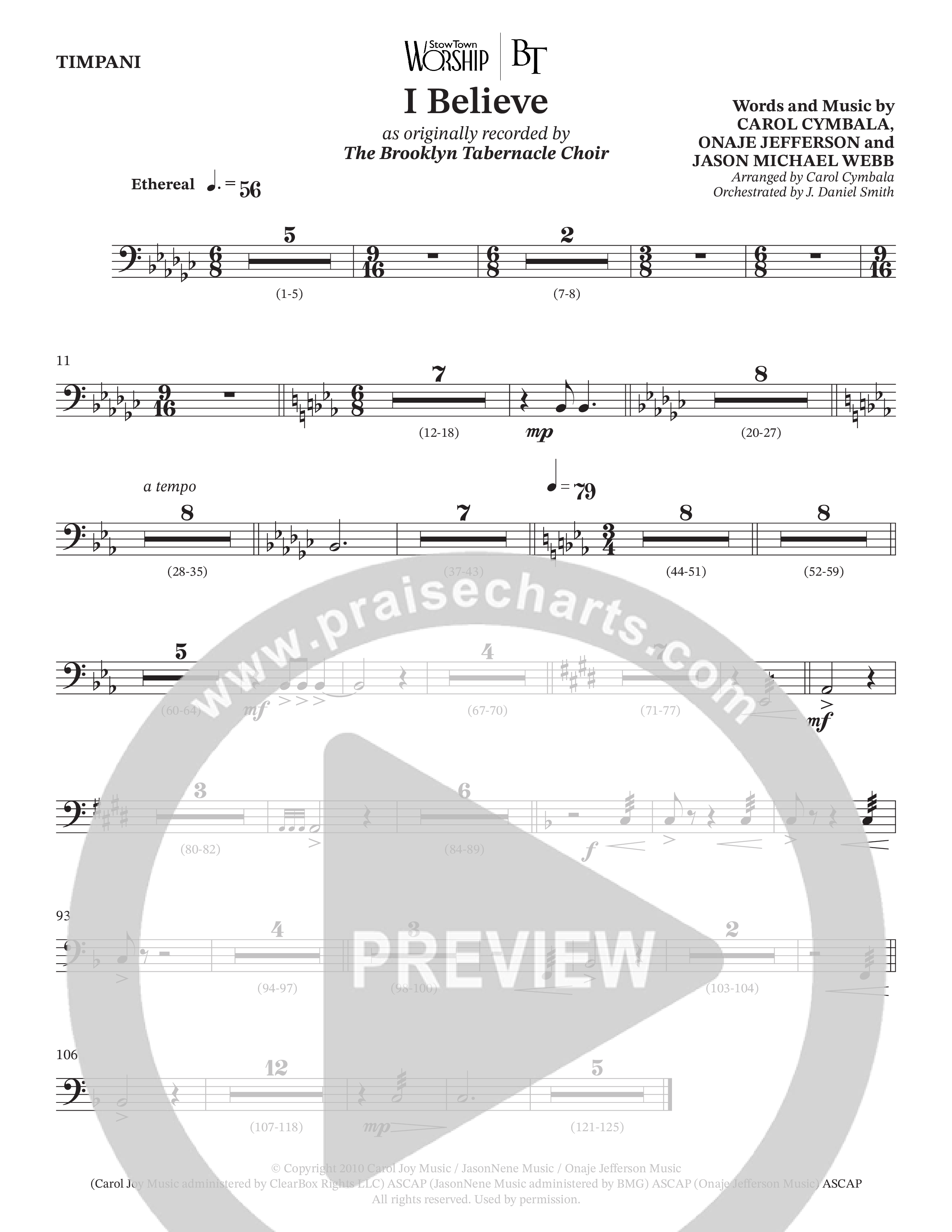I Believe (Choral Anthem SATB) Timpani (The Brooklyn Tabernacle Choir / Arr. Carol Cymbala / Orch. J. Daniel Smith)