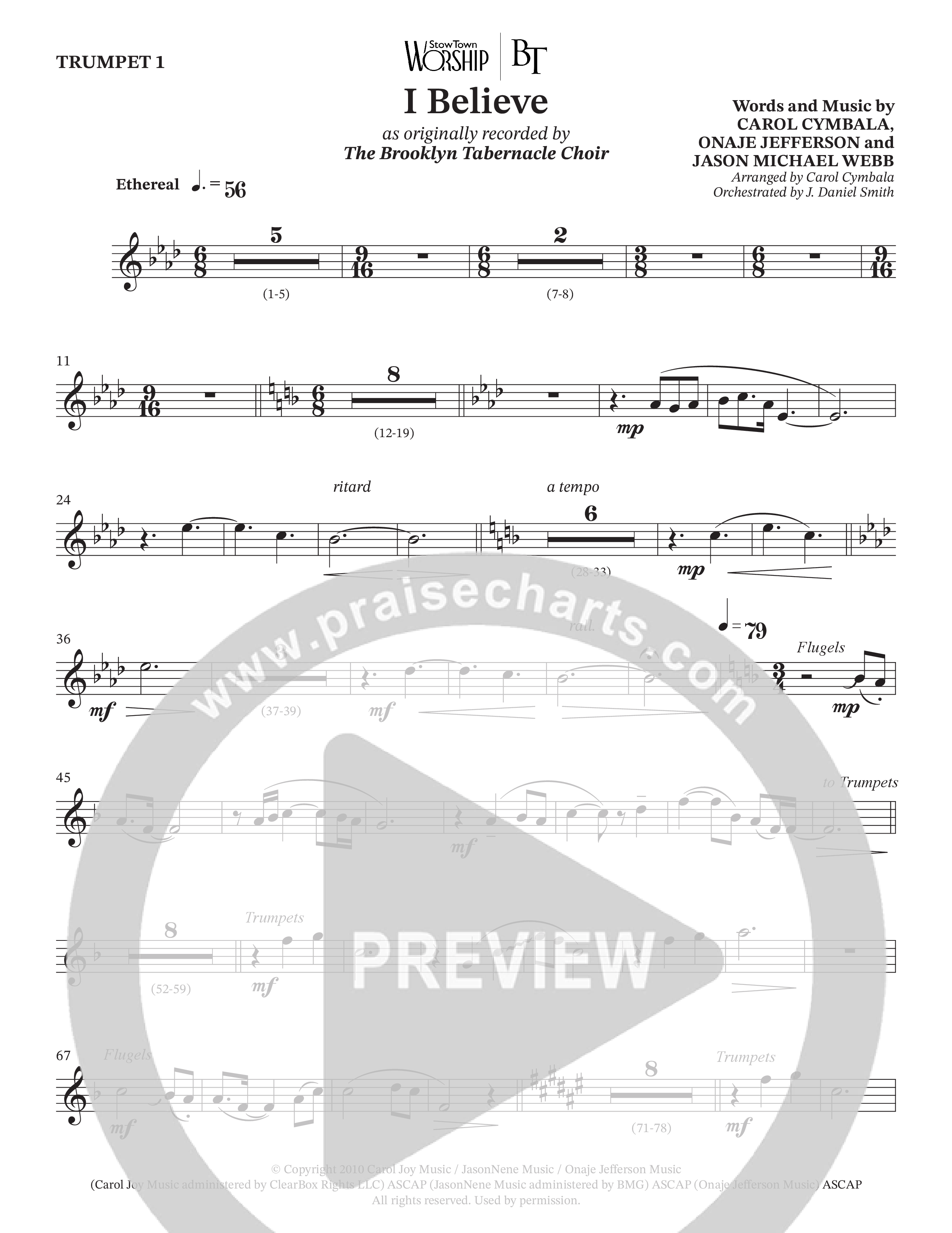 I Believe (Choral Anthem SATB) Trumpet 1 (The Brooklyn Tabernacle Choir / Arr. Carol Cymbala / Orch. J. Daniel Smith)