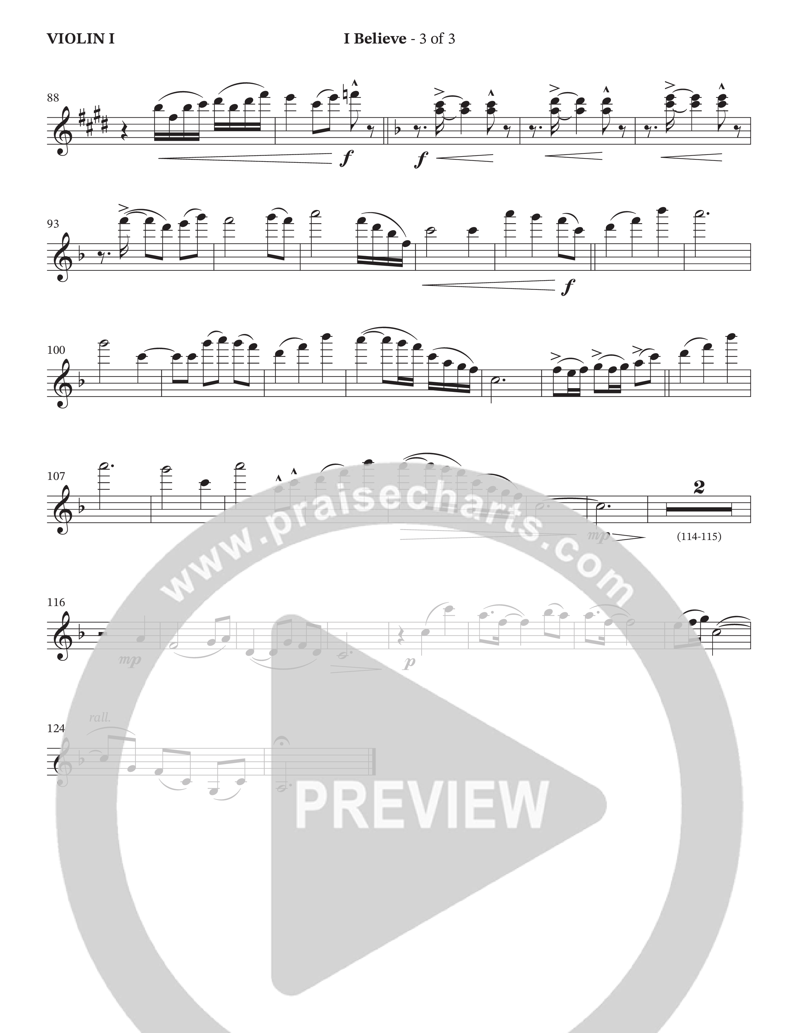 I Believe (Choral Anthem SATB) Violin 1 (The Brooklyn Tabernacle Choir / Arr. Carol Cymbala / Orch. J. Daniel Smith)