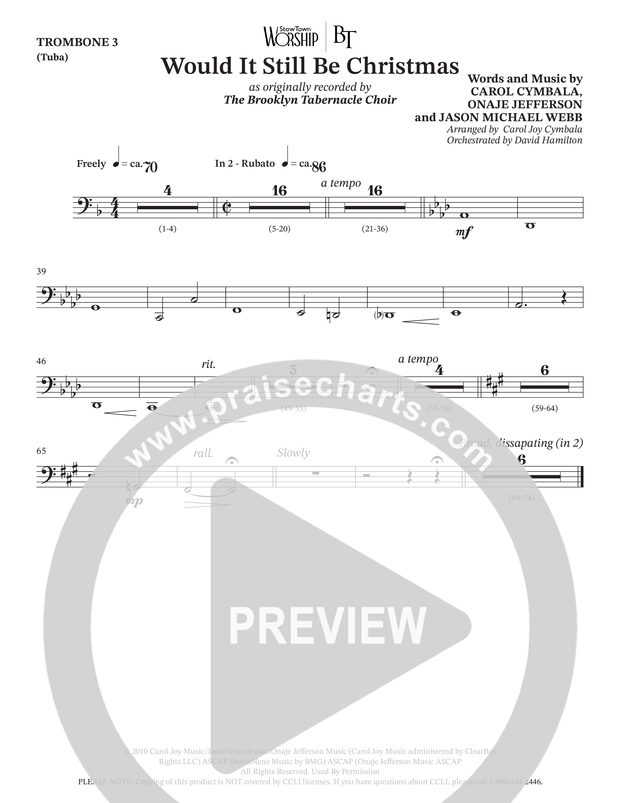 Would It Still Be Christmas (Choral Anthem SATB) Trombone 3/Tuba (The Brooklyn Tabernacle Choir / TaRanda Greene / Arr. Carol Cymbala / Orch. David Hamilton)