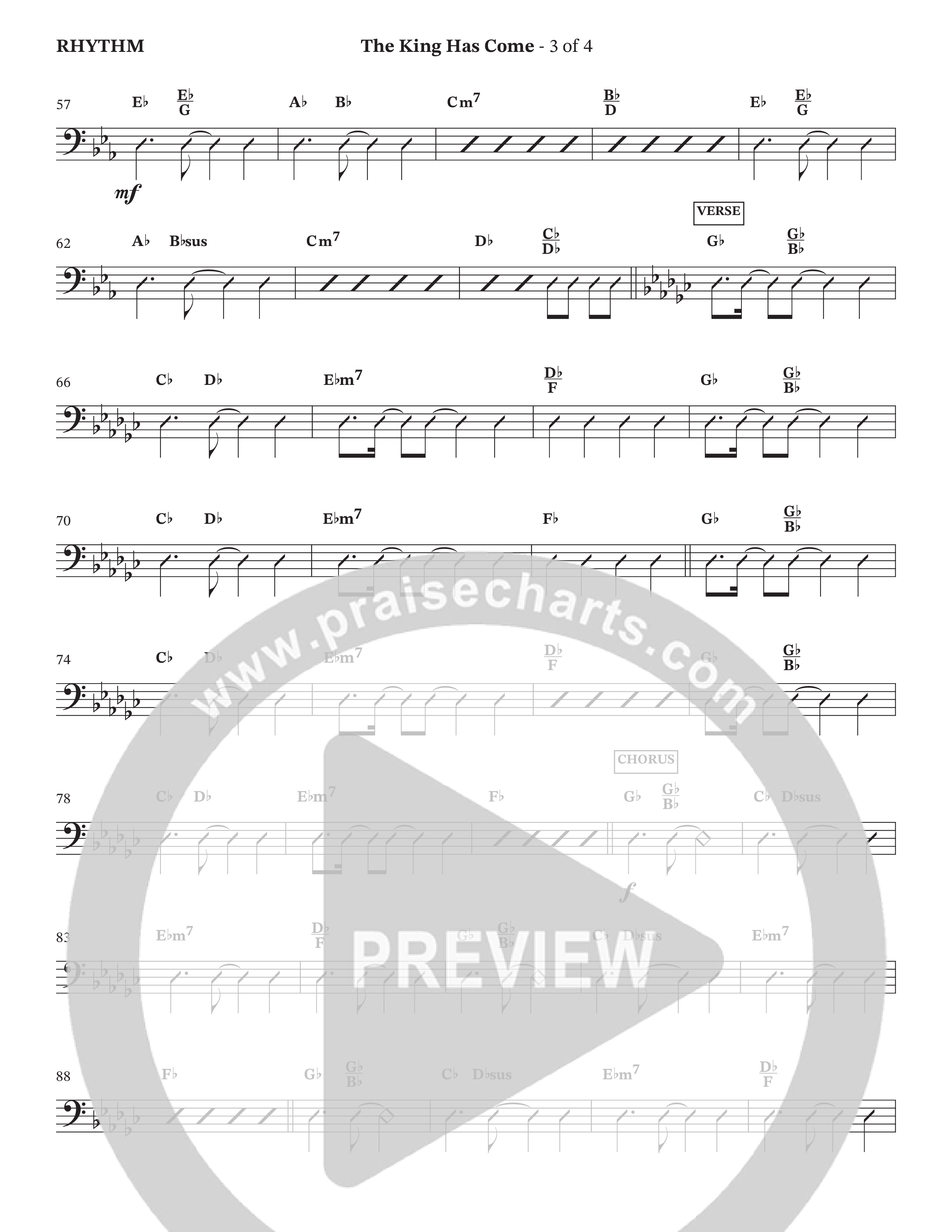 The King Has Come (Choral Anthem SATB) Rhythm Chart (The Brooklyn Tabernacle Choir / Arr. Carol Cymbala / Orch. Chris McDonald / Orch. Jason Michael Webb)