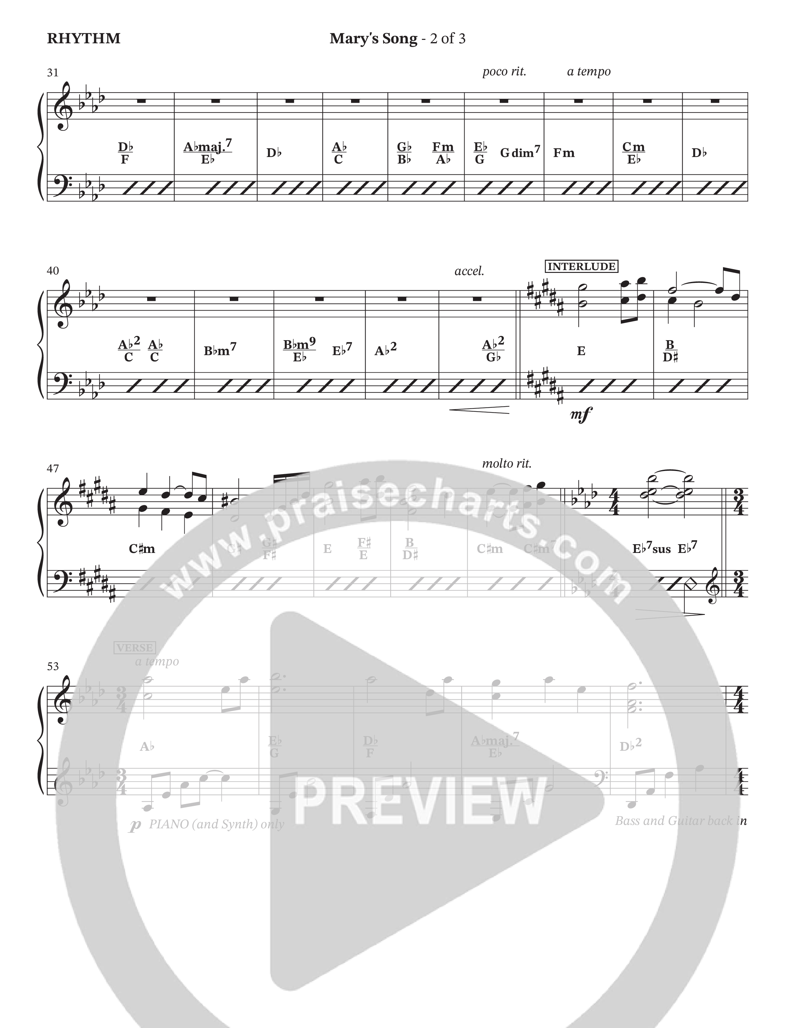 Mary's Song (Choral Anthem SATB) Rhythm Chart (The Brooklyn Tabernacle Choir / Arr. Carol Cymbala / Orch. Phillip Keveren)