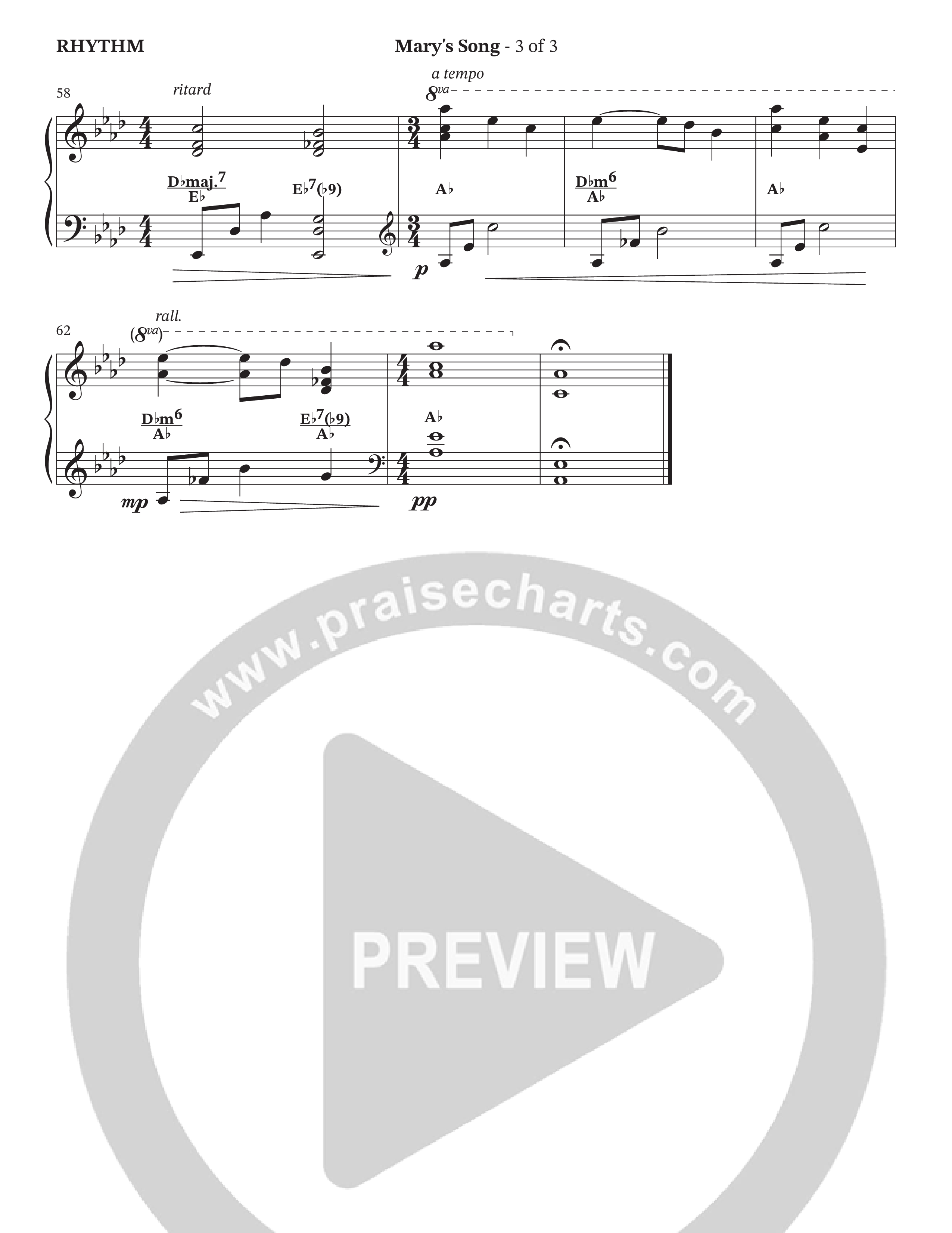 Mary's Song (Choral Anthem SATB) Rhythm Chart (The Brooklyn Tabernacle Choir / Arr. Carol Cymbala / Orch. Phillip Keveren)