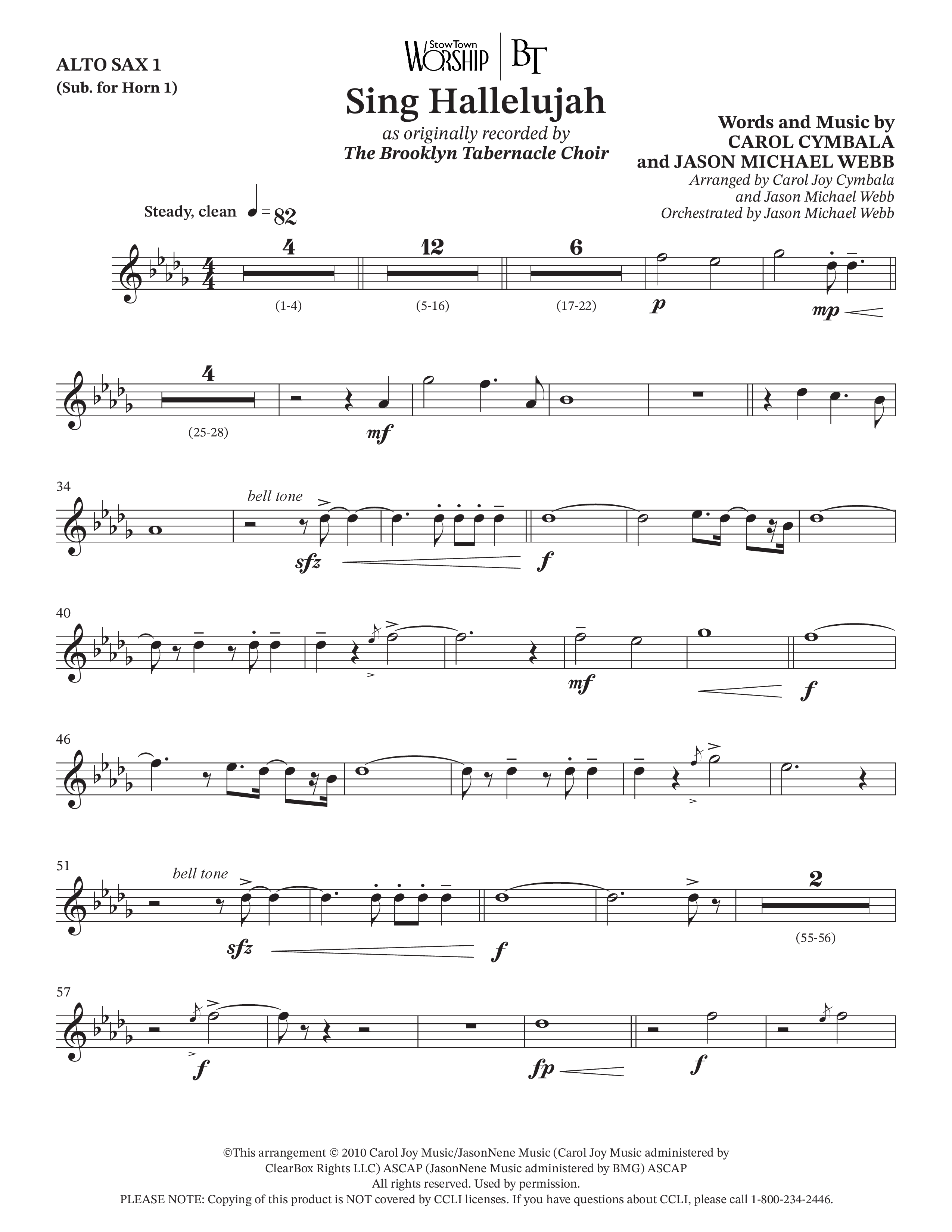 Sing Hallelujah (Choral Anthem SATB) Alto Sax (The Brooklyn Tabernacle Choir / Arr. Carol Cymbala / Orch. Jason Michael Webb)