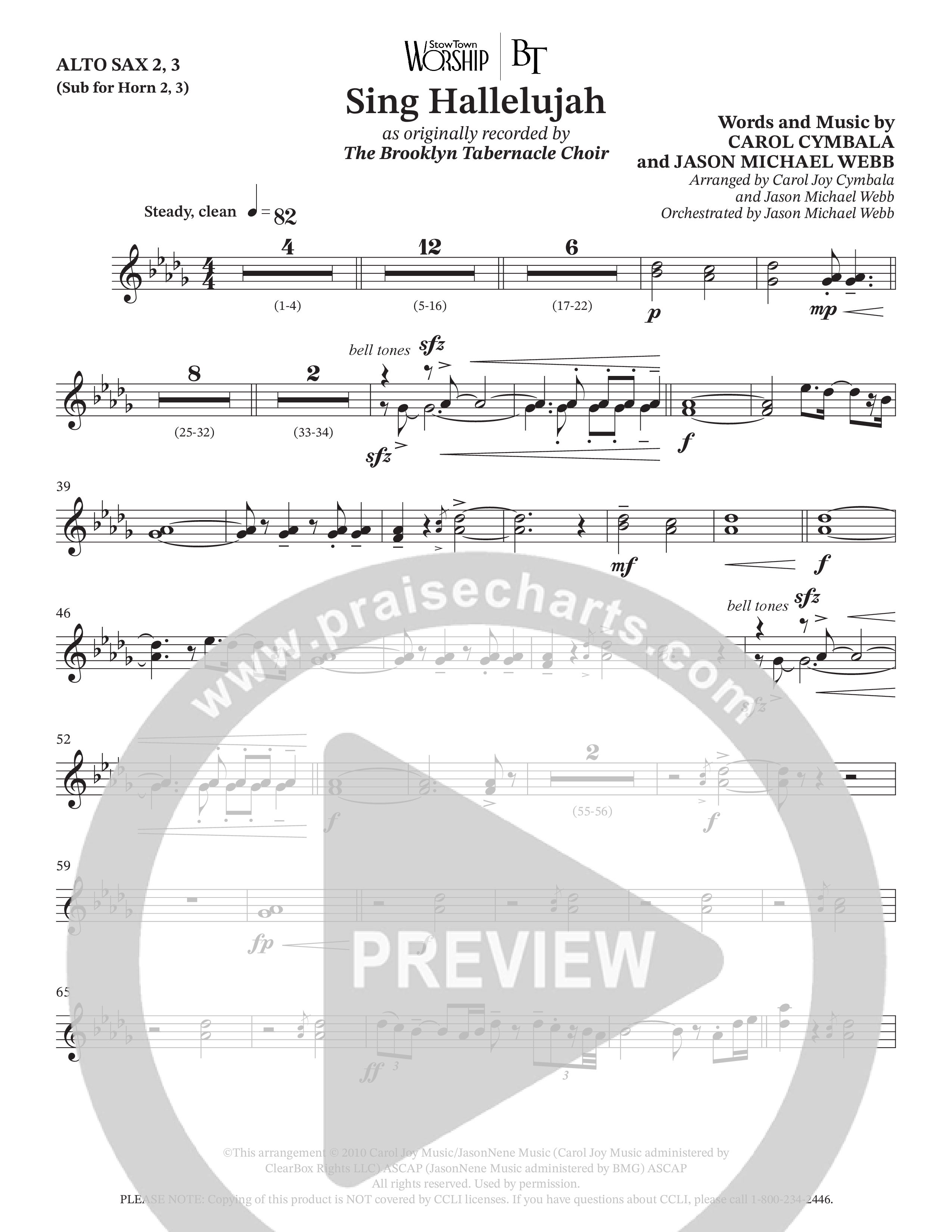 Sing Hallelujah (Choral Anthem SATB) Alto Sax (The Brooklyn Tabernacle Choir / Arr. Carol Cymbala / Orch. Jason Michael Webb)