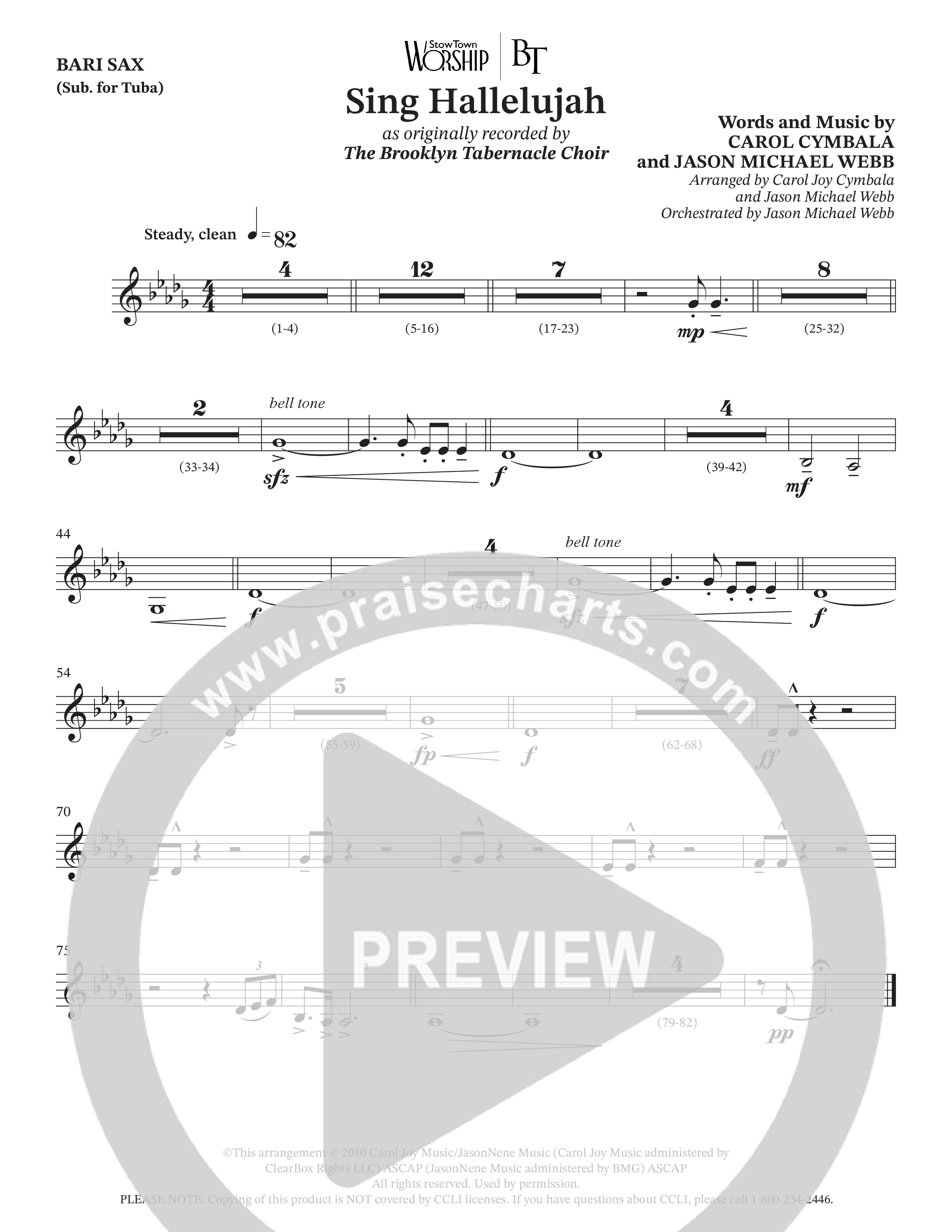Sing Hallelujah (Choral Anthem SATB) Bari Sax (The Brooklyn Tabernacle Choir / Arr. Carol Cymbala / Orch. Jason Michael Webb)