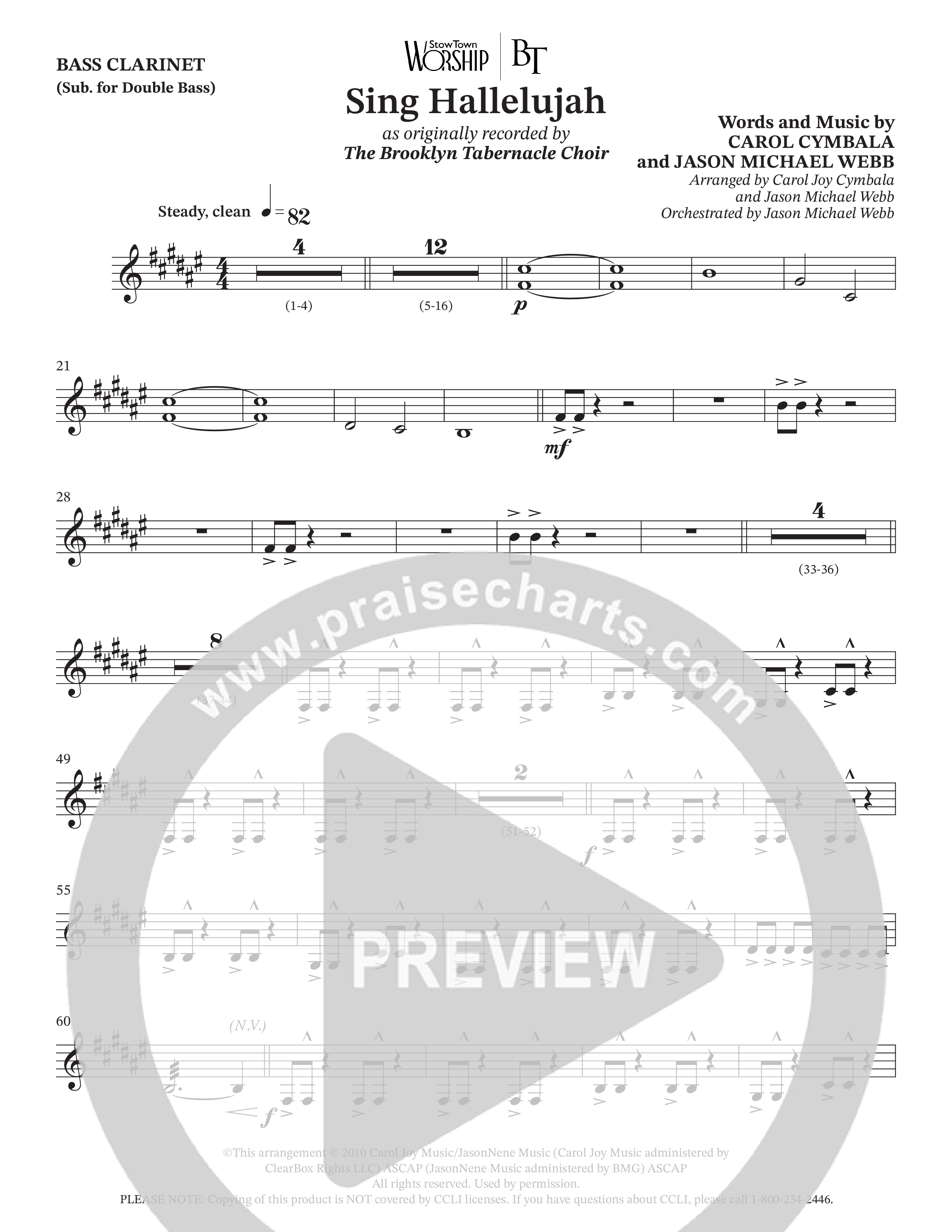 Sing Hallelujah (Choral Anthem SATB) Bass Clarinet (The Brooklyn Tabernacle Choir / Arr. Carol Cymbala / Orch. Jason Michael Webb)