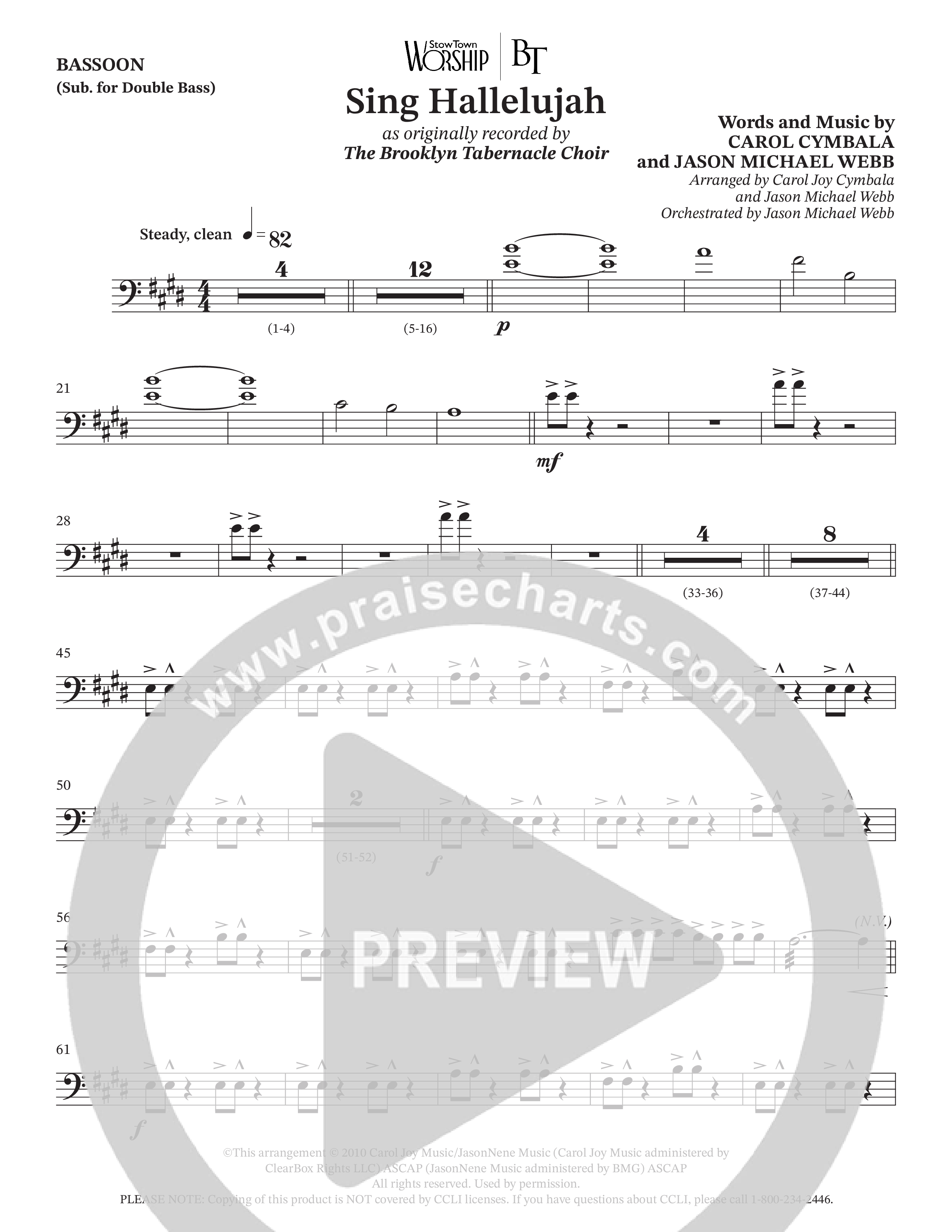 Sing Hallelujah (Choral Anthem SATB) Bassoon (The Brooklyn Tabernacle Choir / Arr. Carol Cymbala / Orch. Jason Michael Webb)