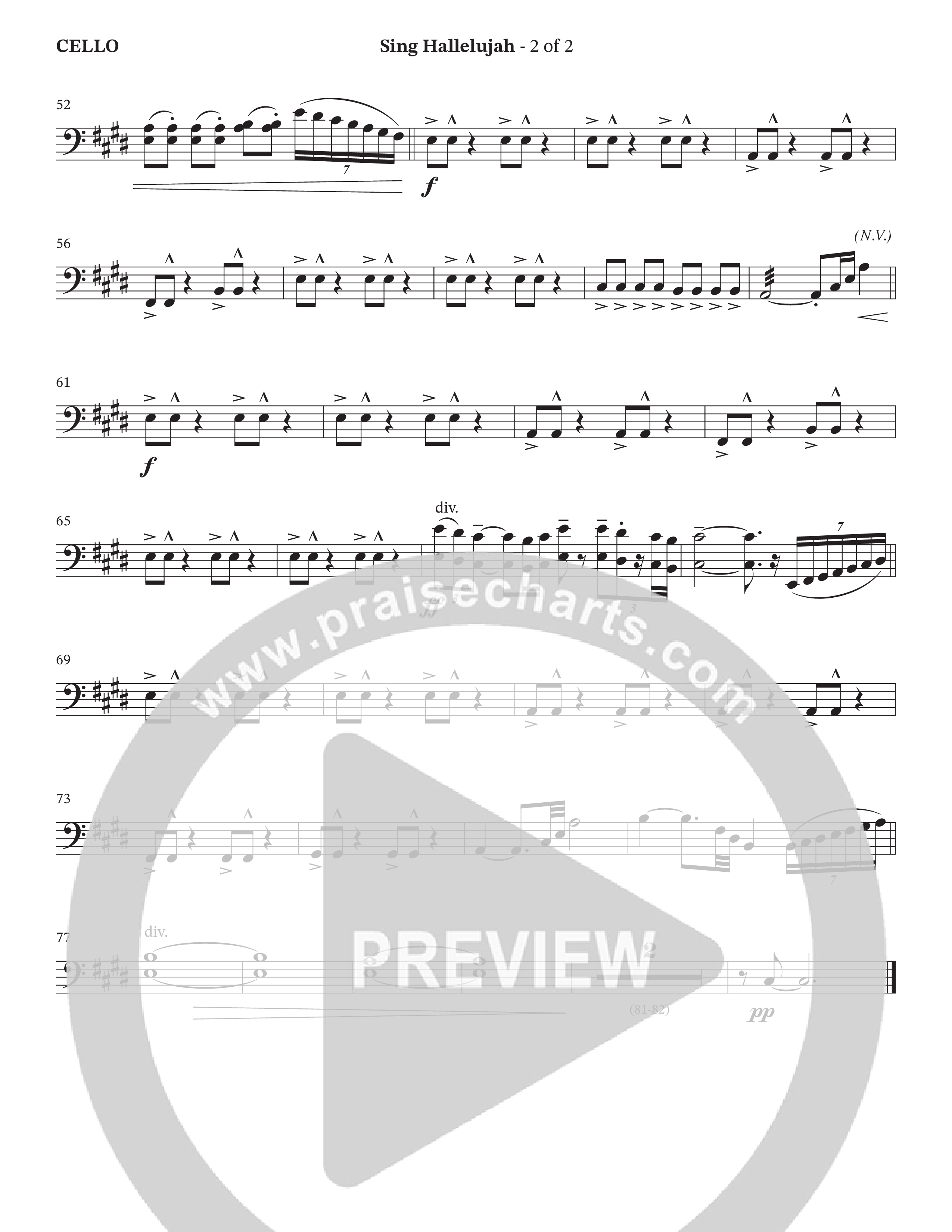 Sing Hallelujah (Choral Anthem SATB) Cello (The Brooklyn Tabernacle Choir / Arr. Carol Cymbala / Orch. Jason Michael Webb)